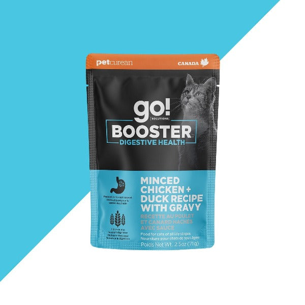 Go! Solutions Booster Digestive Health Wet Cat Food - Minced Chicken & Duck with Gravy | Supports Sensitive Stomach & Healthy Digestion | Perfect for Adult Cats with Food Sensitivities