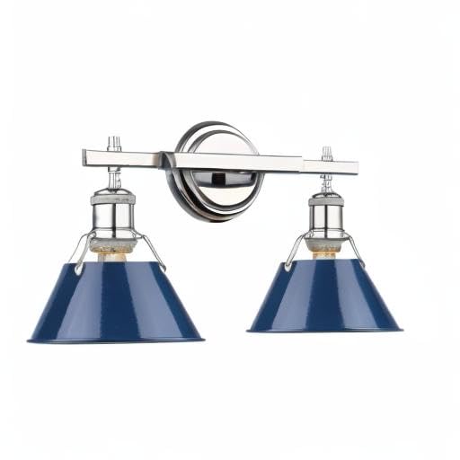 Golden Lighting 3306-BA2 CH-NVY Orwell Bath Vanity Light Fixture - Chrome Finish with Navy Blue Shade - Modern Bathroom Lighting for Vanity, Mirror, or Sink Area - Perfect for Home, Apartment, or Hotel Bathroom Decor