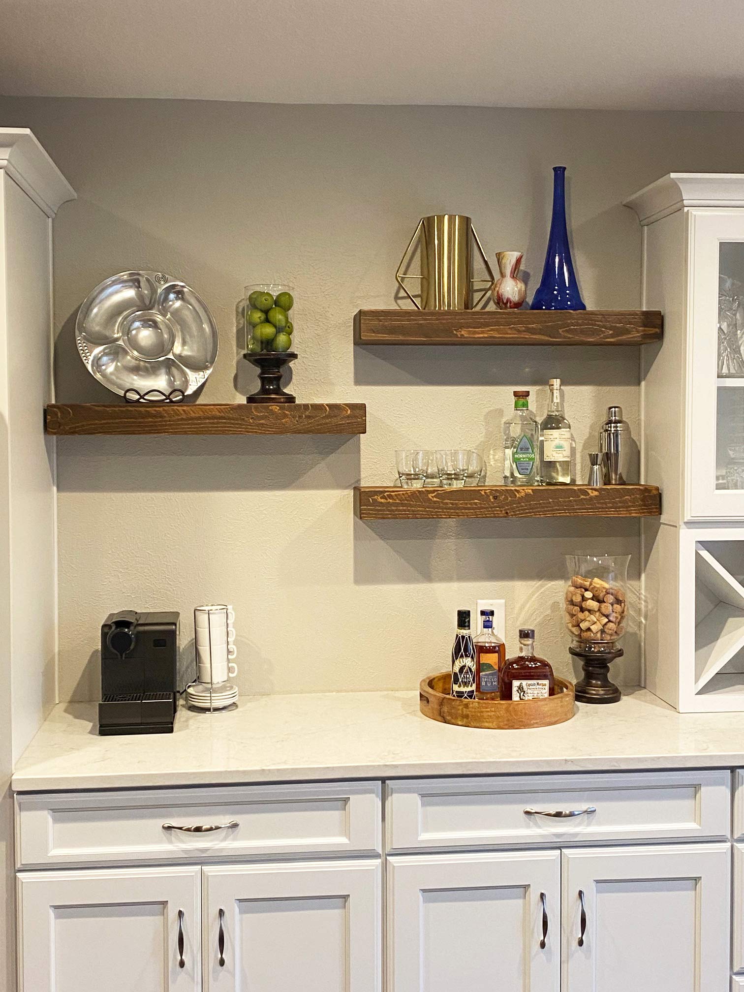 Joel's Antiques | 36 Inch Floating Wall Shelves - Natural Solid Wood, Easy Installation | Heavy Duty Rustic Bookshelves for Bathroom, Kitchen, Living Room Decor | Medium Brown 36x7x3 Inches | Perfect for Displaying Books, Plants & Home Decor