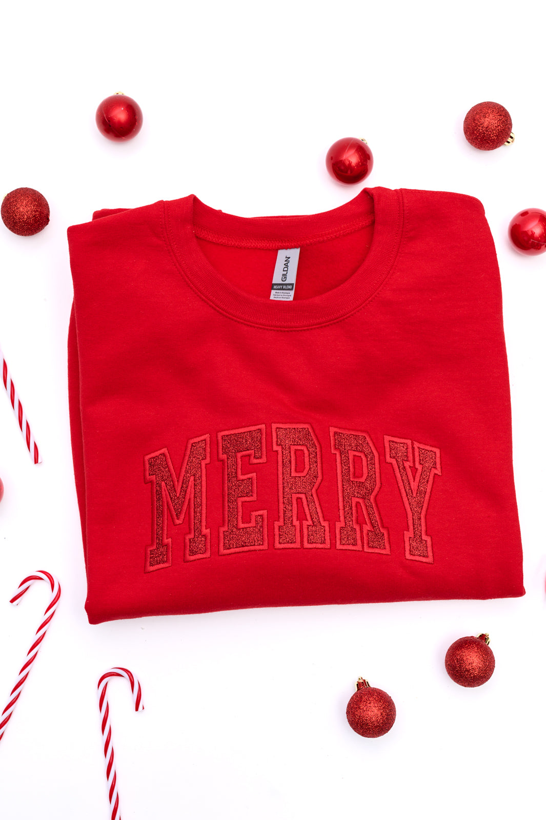 Embroidered Merry Glitter Applique Sweatshirt | Christmas Holiday Pullover | Cozy Winter Fashion for Women | Perfect for Parties & Family Gatherings