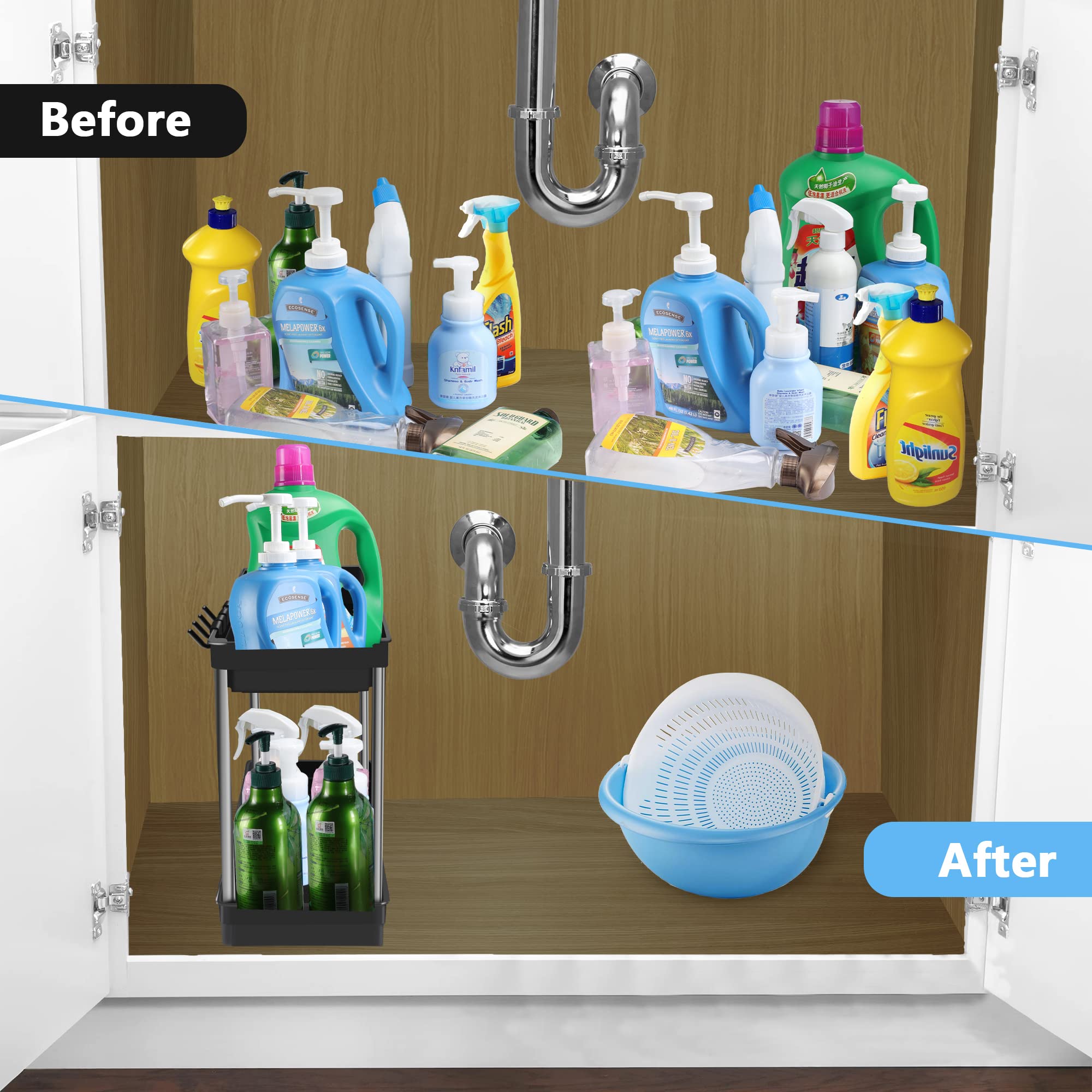 Upgraded 2-Tier Under Sink Organizer - Bathroom & Kitchen Storage Shelf for Countertop, Cabinet Space - Multi-Purpose Container Basket Caddy (1 Pack) - Perfect for Small Space Organization in Bathrooms, Kitchens & Laundry Rooms