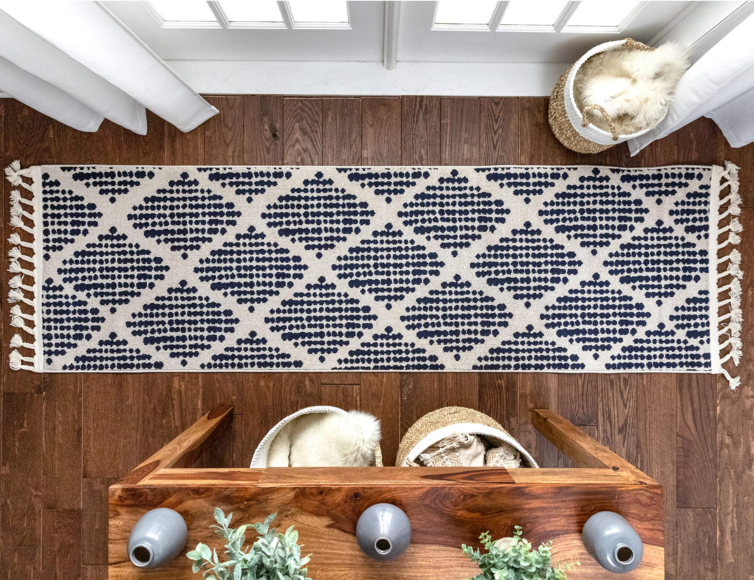 Well Woven Loop-De-Loop Arbor Moroccan Trellis Blue Kilim-Style 2'3