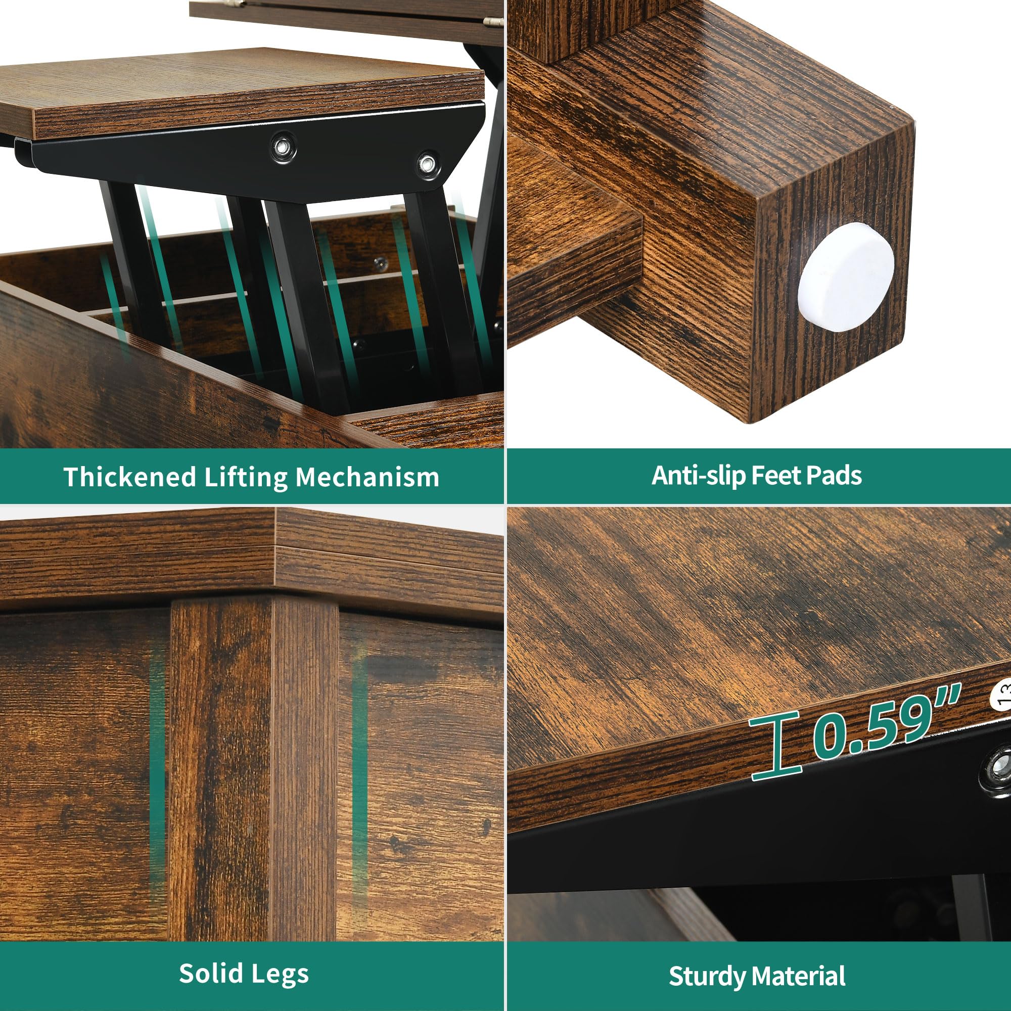 YITAHOME Lift Top Coffee Table with Storage - 3-in-1 Multi-Function Wooden Center Table with Hidden Compartment, Rustic Brown Farmhouse Style for Living Room | Perfect for Small Spaces, Home Office & TV Room Decor