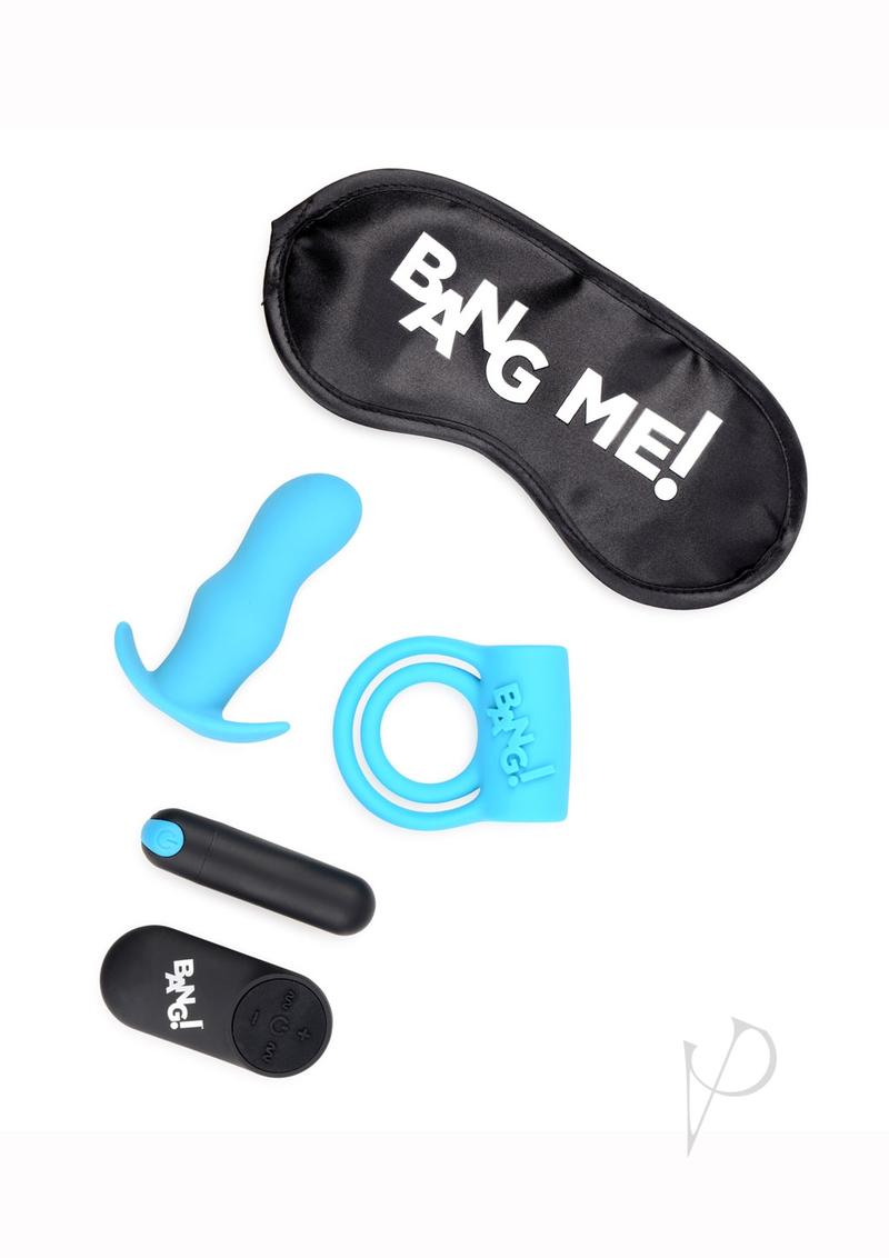 Bang! Duo Blast Plug and Cock Ring Kit - Set of 4 Blue Pleasure Toys for Couples - Enhance Intimacy & Sensation in Bedroom Play