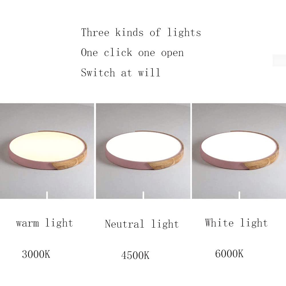 Nordic Modern LED Ceiling Light - Ultra Thin Wood Finish Metal Recessed Lighting Fixture for Living Room, Bedroom, Nursery - Dimmable Ambient Lighting for Home Decor & Interior Design
