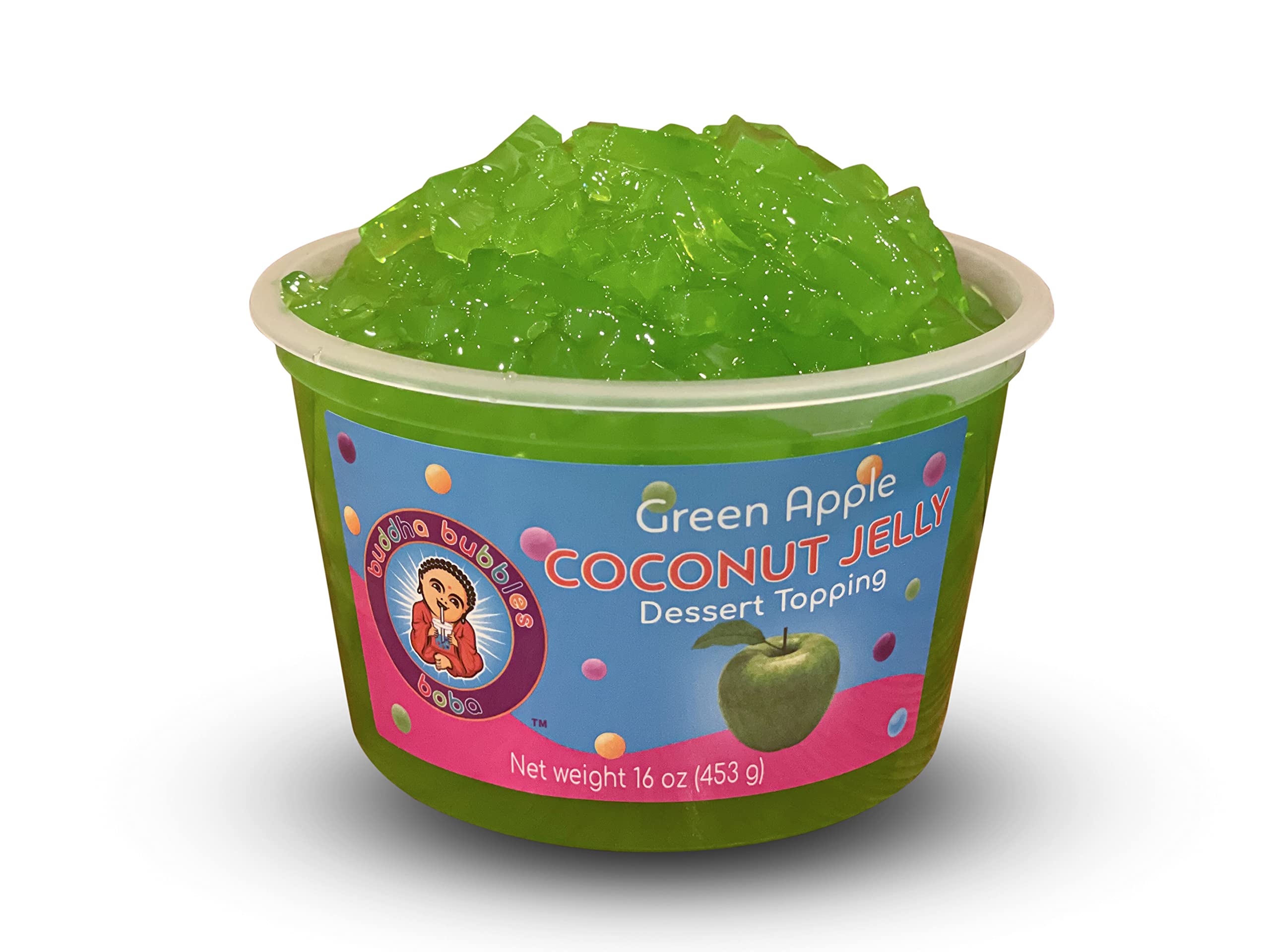 Sour Green Apple Coconut Jelly Dessert Topping - Buddha Bubbles Boba Topping for Bubble Tea, Yogurt, Ice Cream & Desserts