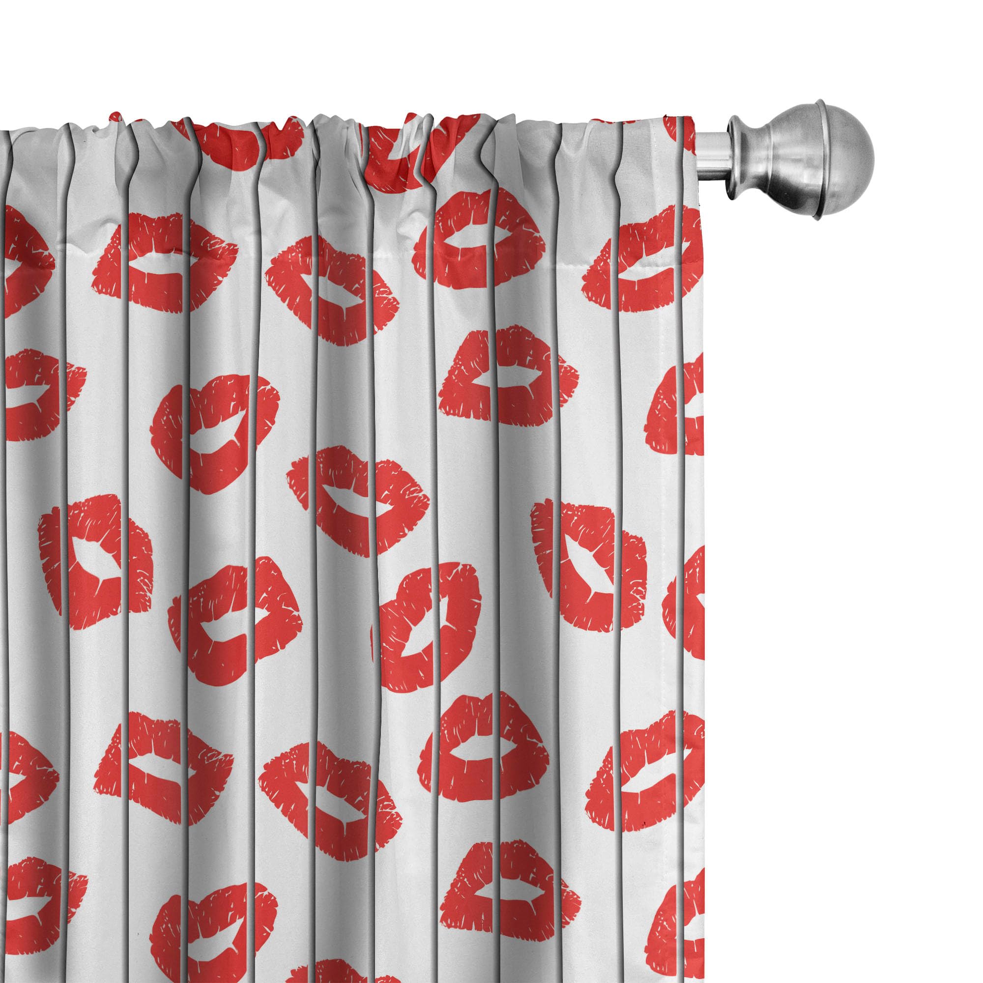 Ambesonne Glamour Window Curtains - Set of 2 Romantic Lips Print Panels with Rod Pocket, 56x95 Inches, Scarlet & White - Perfect for Valentine's Day Decor, Bedroom & Living Room Drapes