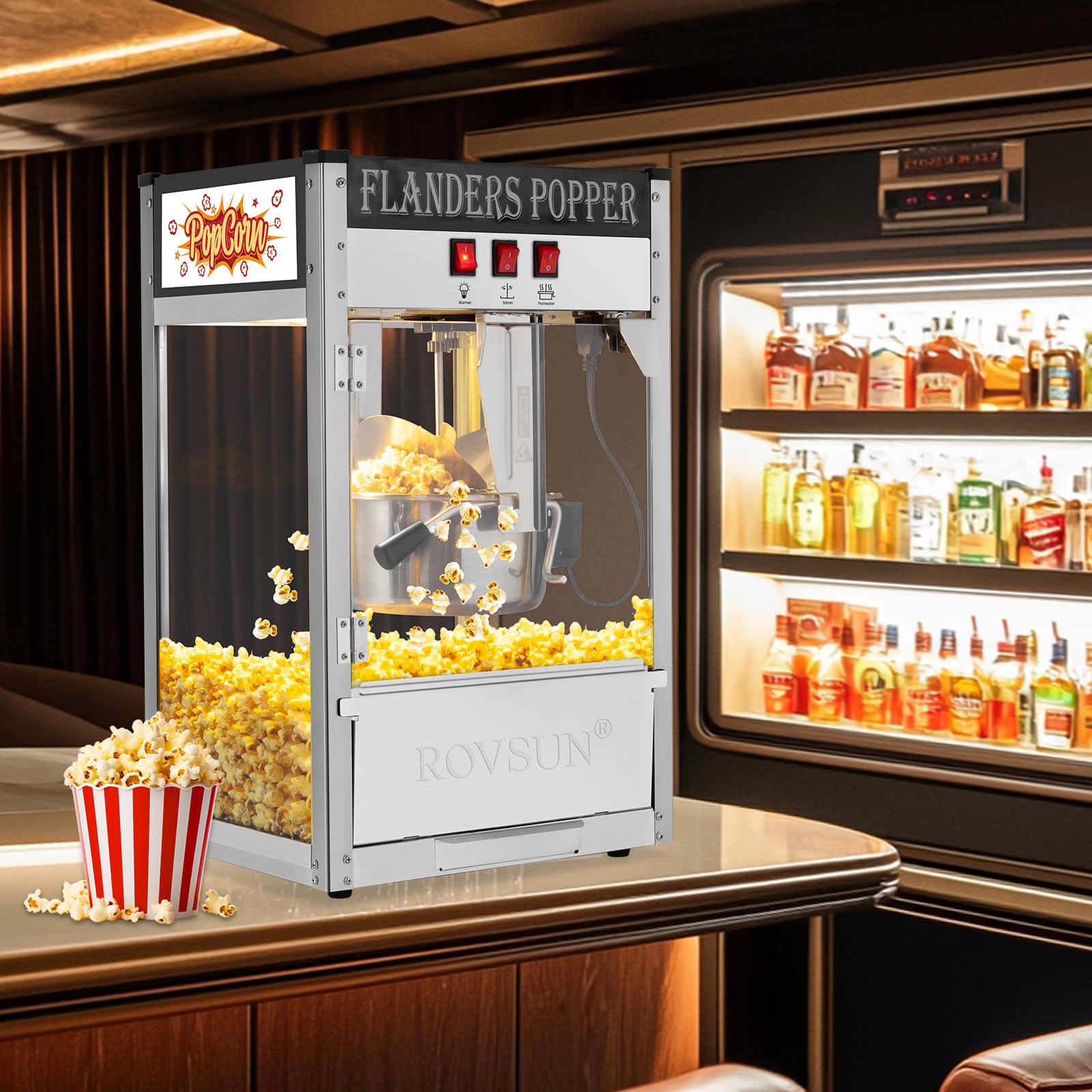 ROVSUN Commercial Popcorn Machine - 10oz Kettle Makes 4 Gallons, Countertop Popcorn Popper with Stainless Steel Scoop, Oil Spoon & 3 Cups - Perfect for Movie Nights, Parties, and Concession Stands (Black)