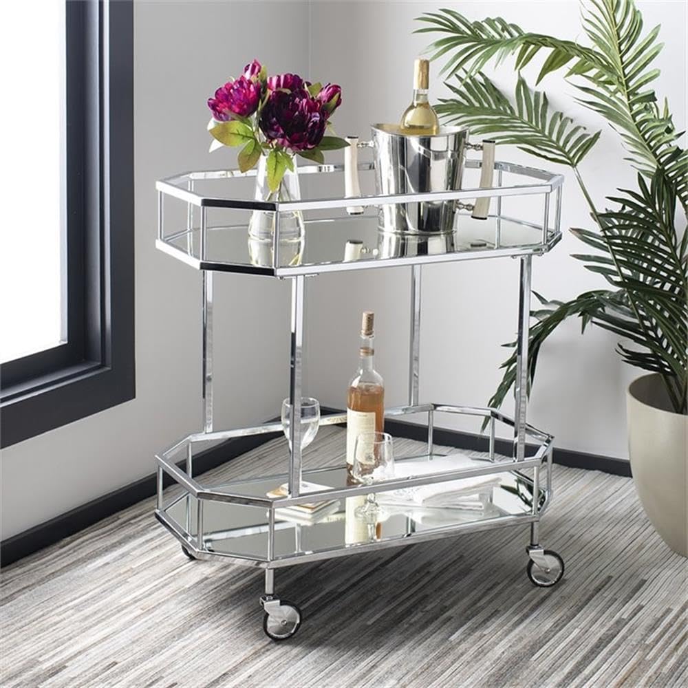 Safavieh Silva Bar Cart - Silver & Mirror Finish - Elegant Rolling Drink Cart for Home Bar, Living Room, or Kitchen - Perfect for Cocktail Parties & Entertaining