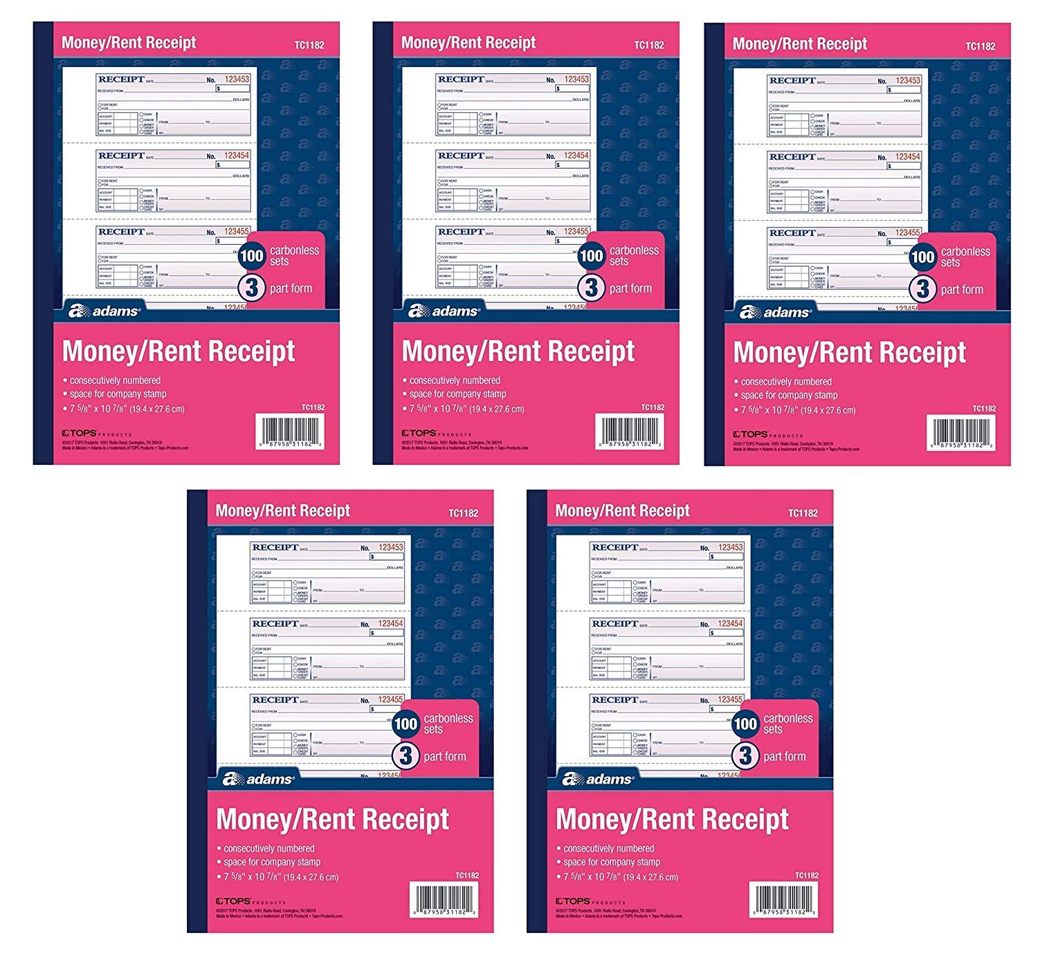 Adams Money and Rent Receipt Book - 3-Part Carbonless Forms (3-Pack, 15 Receipts Total) - Perfect for Landlords, Property Managers & Small Business Accounting
