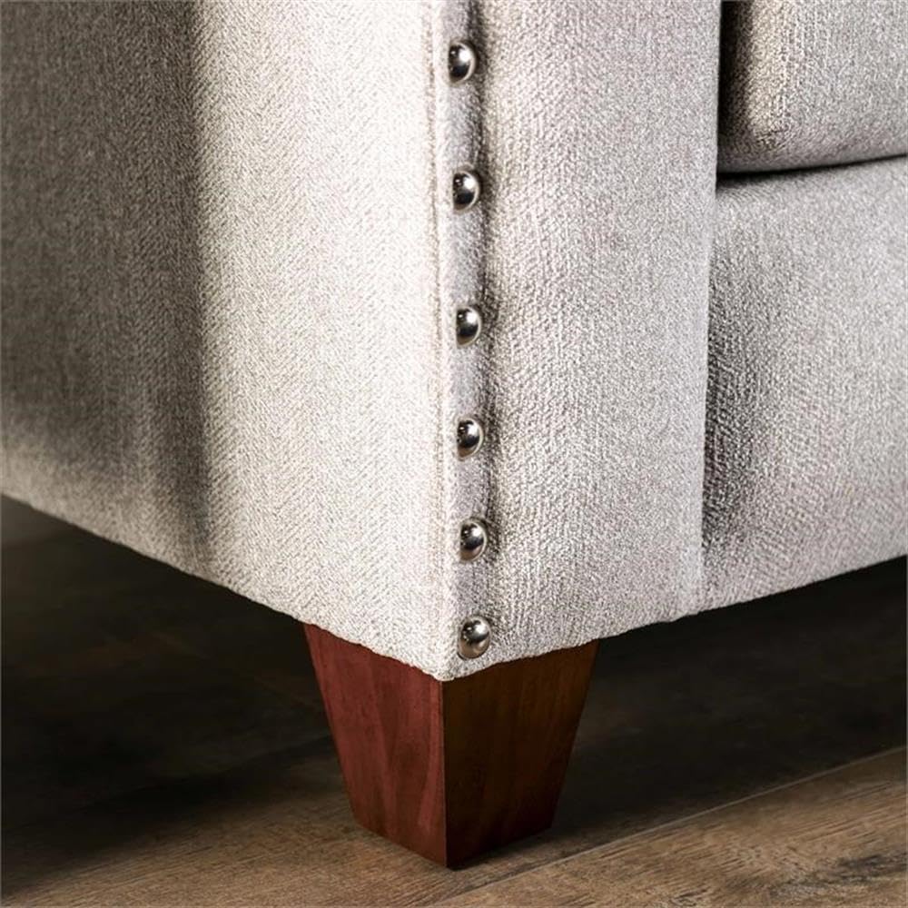 Furniture of America Brill Transitional Fabric Nailhead Sofa - Light Gray Modern Living Room Couch for Home & Office Decor