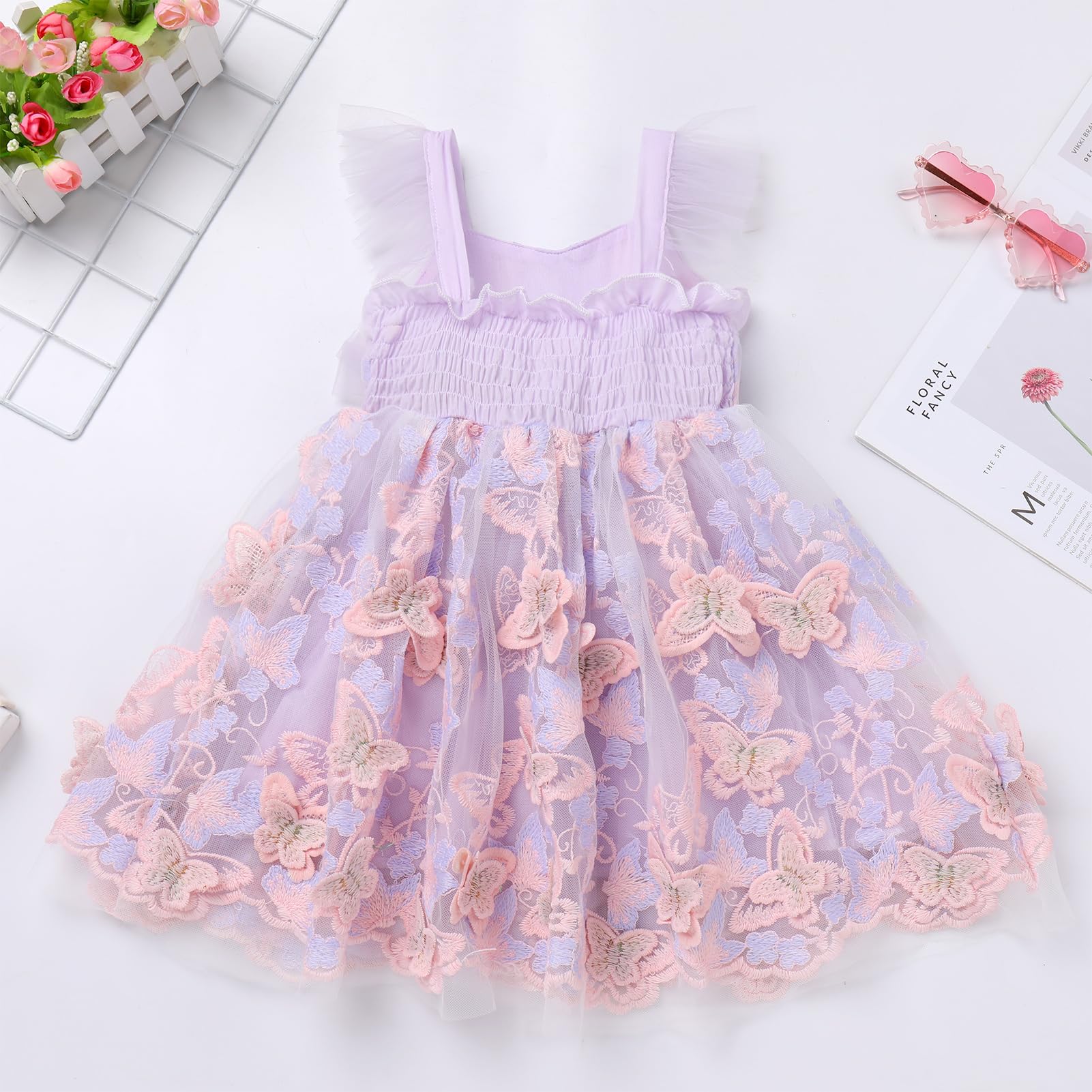 ODASDO Toddler Girls Butterfly Princess Dress - Sleeveless Mesh Tulle Tutu with Embroidery | Perfect for Birthday Parties, Pageants & Special Occasions