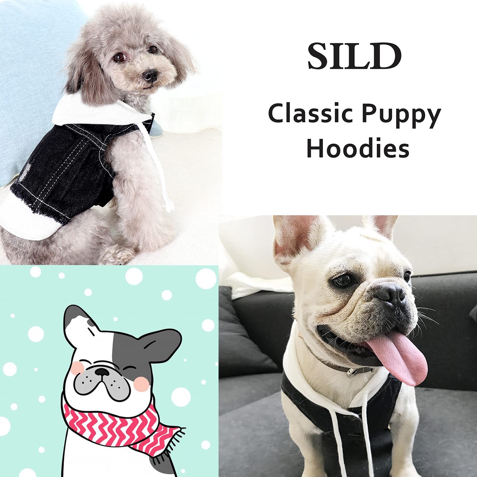 Stylish Pet Dog Jeans Jacket & Hoodie - Cool Winter Coat for Small & Medium Dogs & Puppies (Black-White XL) | Perfect for Outdoor Walks & Photo Shoots
