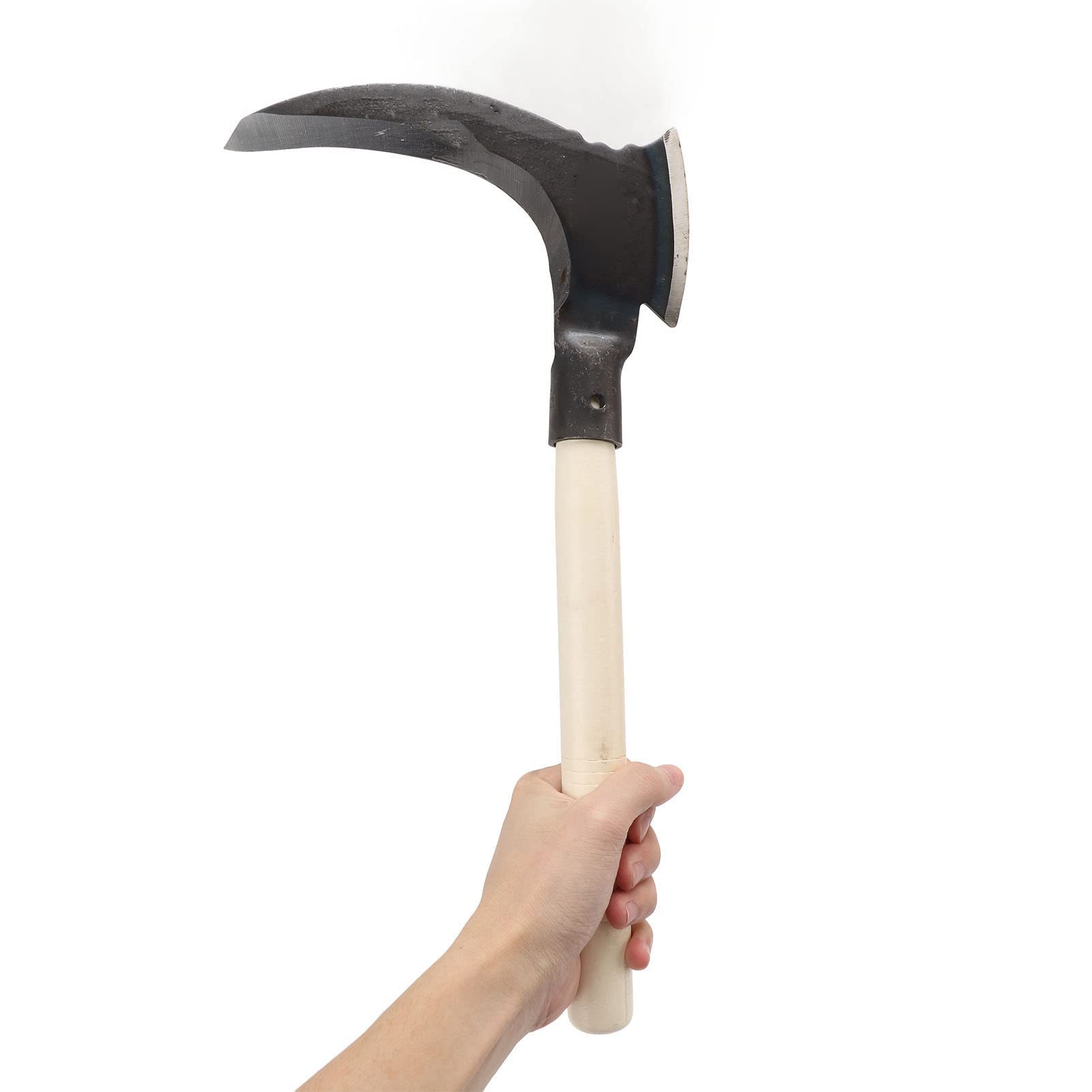 High Manganese Steel Weeding Sickle - Double Edge Gardening Tool with Wooden Handle for Manual Weeding, Lawn Care & Farm Use | Durable Agricultural Tool for Garden Maintenance, Yard Work & Outdoor Landscaping