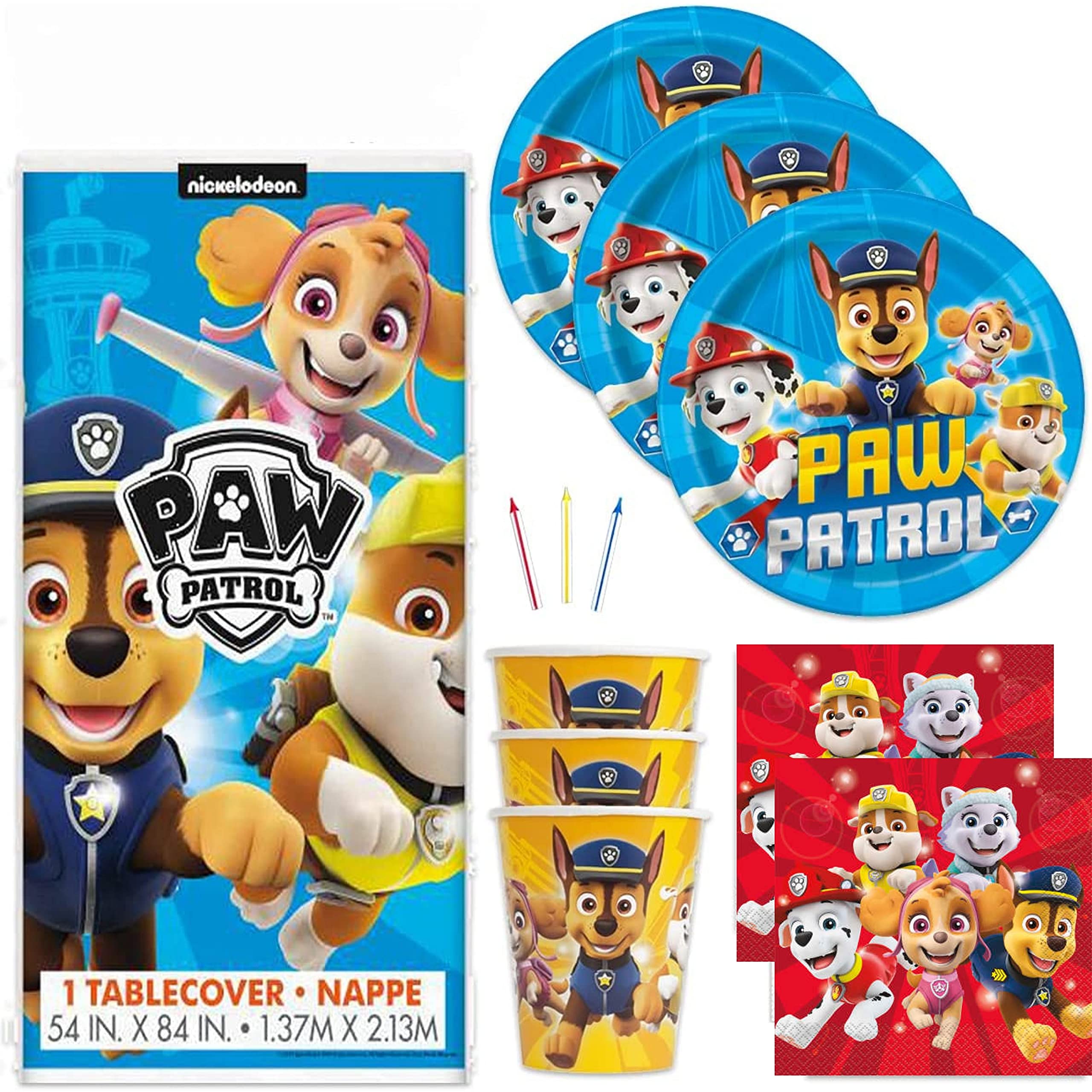 Paw Patrol Birthday Party Supplies Set for 16 Guests - Includes Table Cover, Plates, Napkins, Cups & Candles - Perfect for Kids' Birthday Parties, Themed Events & Celebrations