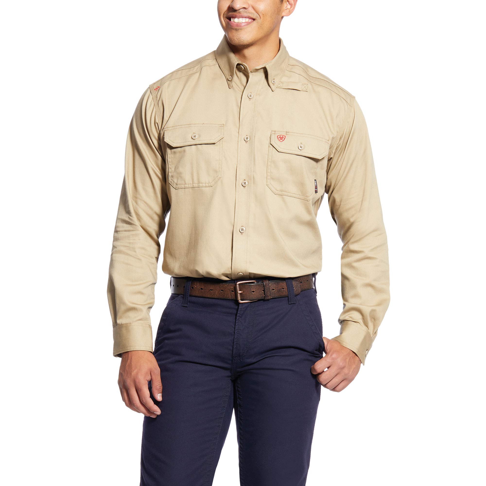 Ariat Men's Flame Resistant (FR) Work Shirt - Long Sleeve Button Down Shirt for Construction, Oilfield & Industrial Safety Workwear
