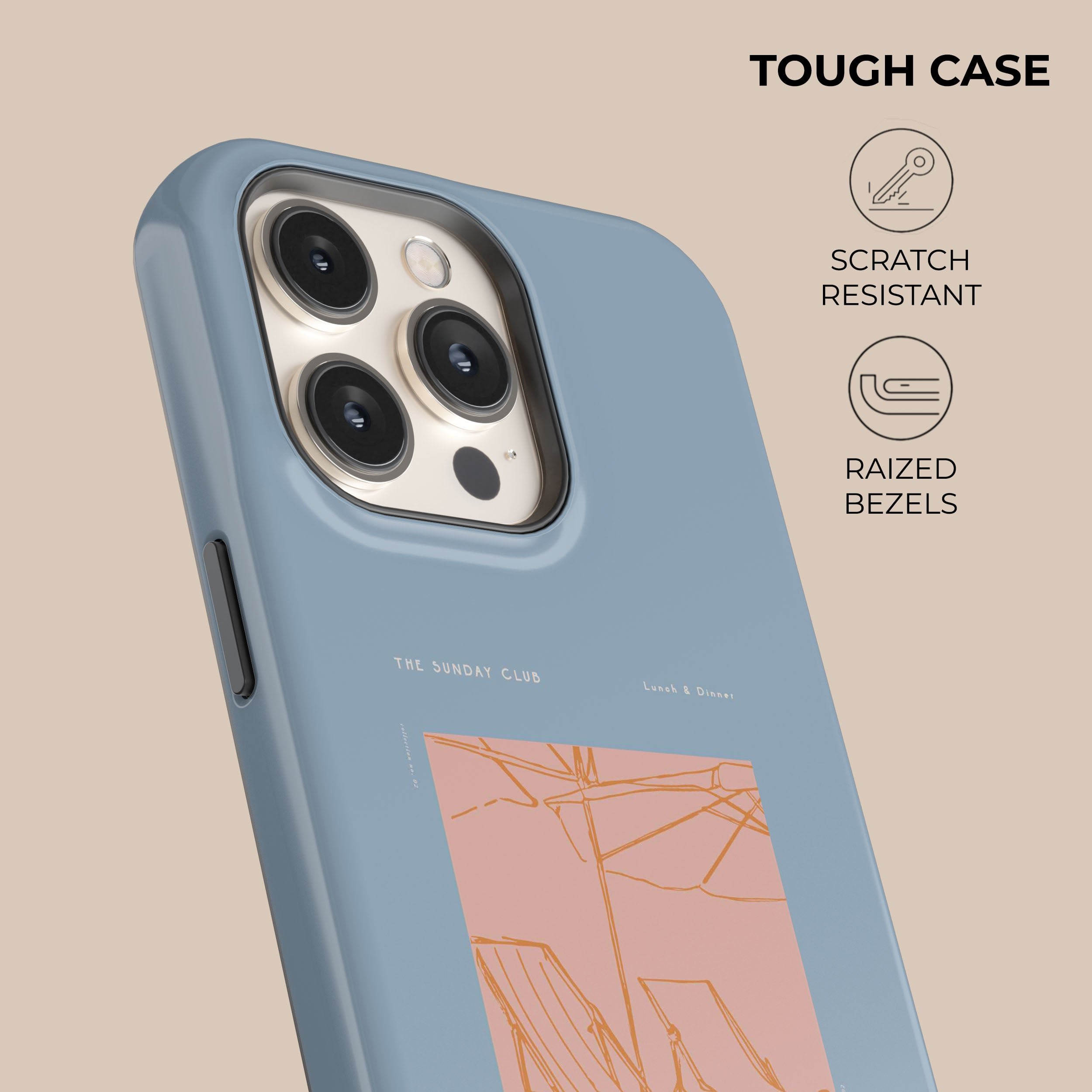 Blue Sunday Club iPhone Case - Premium Protective Cover for iPhone 12/13/14/15 Pro Max - Stylish & Durable Phone Case for Everyday Use, Work, and Travel