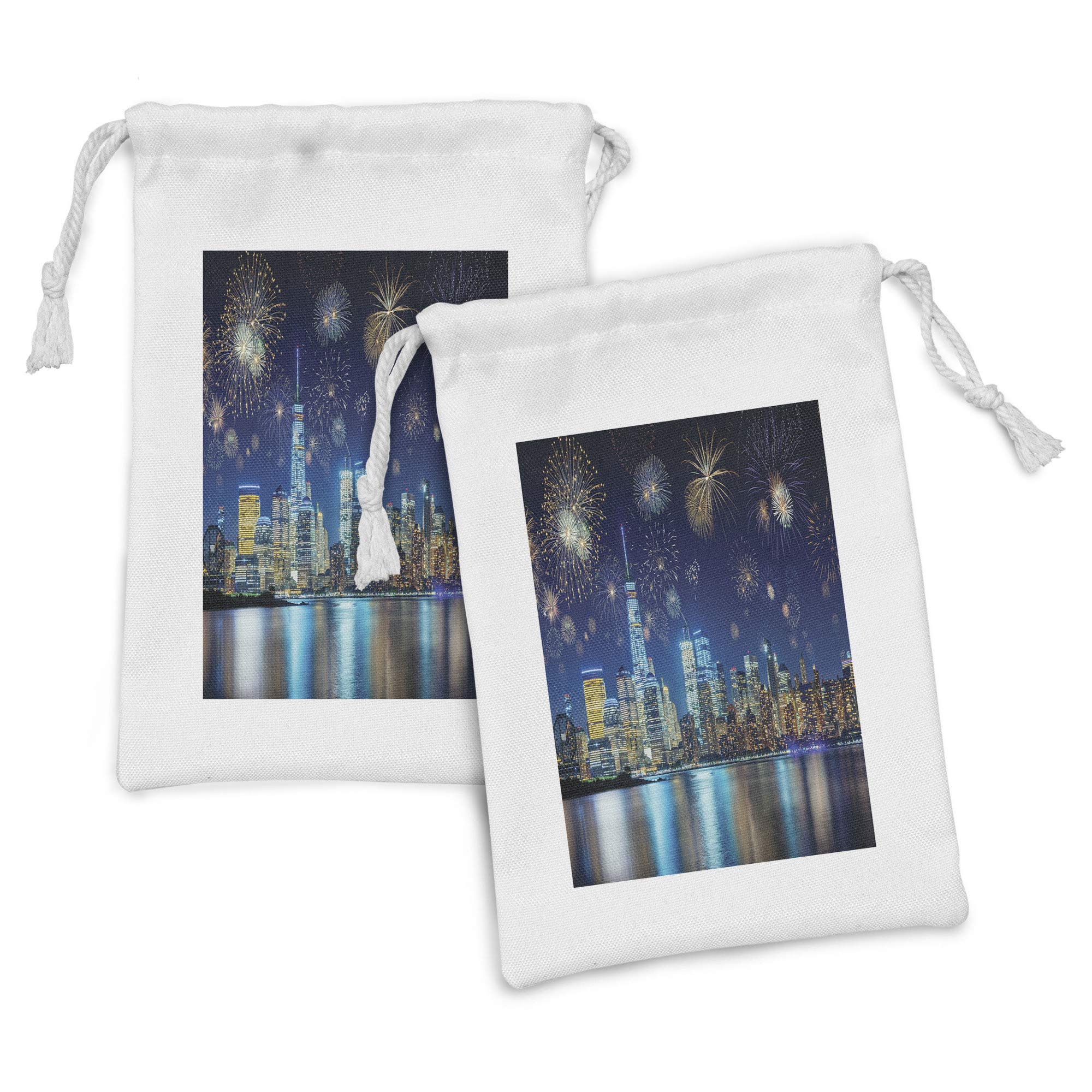 Ambesonne NYC New Year's Eve Fireworks Fabric Pouch Set of 2 - 9