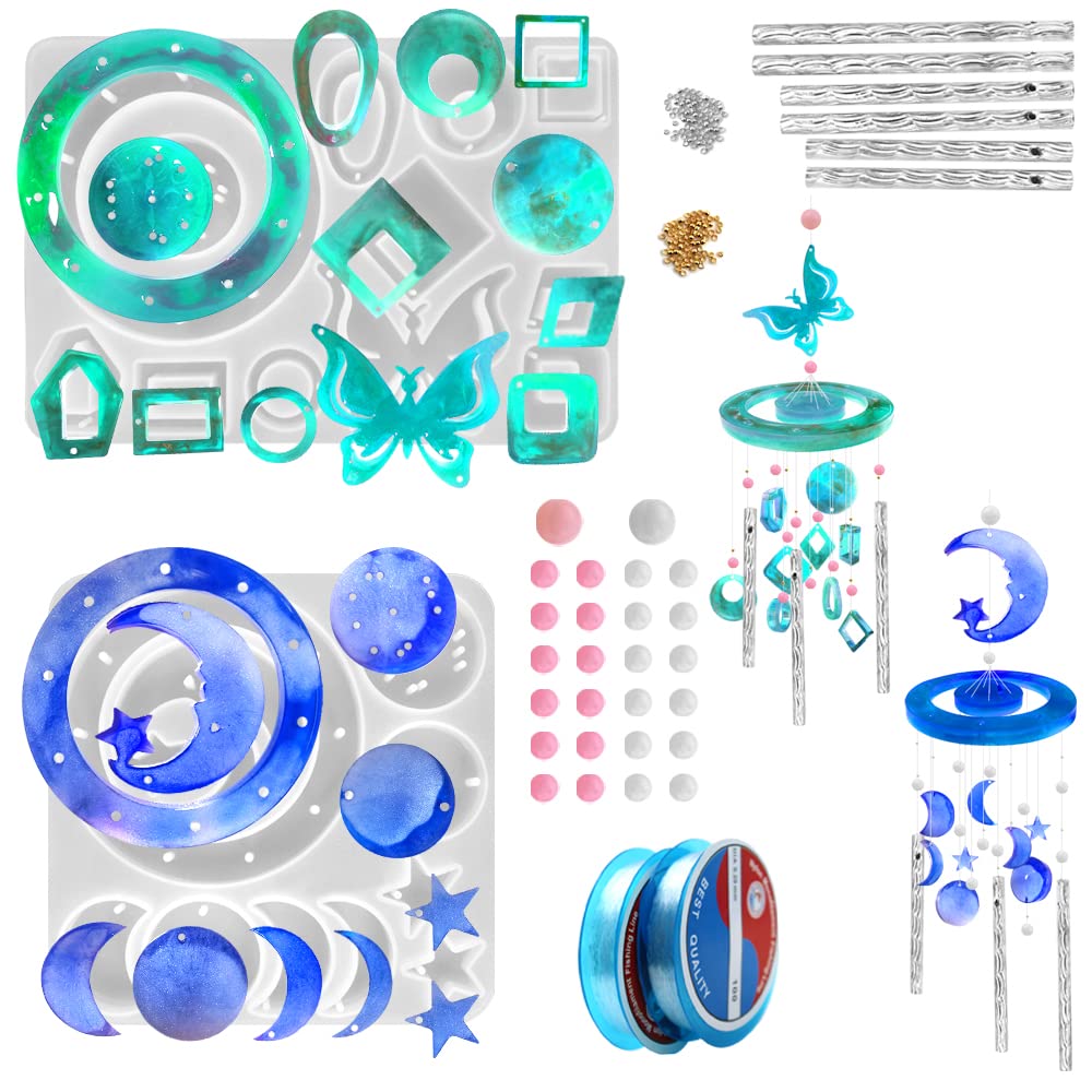 2-Piece Resin Wind Chime Mold Set - Butterfly & Moon Silicone Molds for DIY Epoxy Resin Crafts, Perfect for Home Decor & Unique Gifts for Women (Ideal for Garden, Patio & Relaxation Spaces)