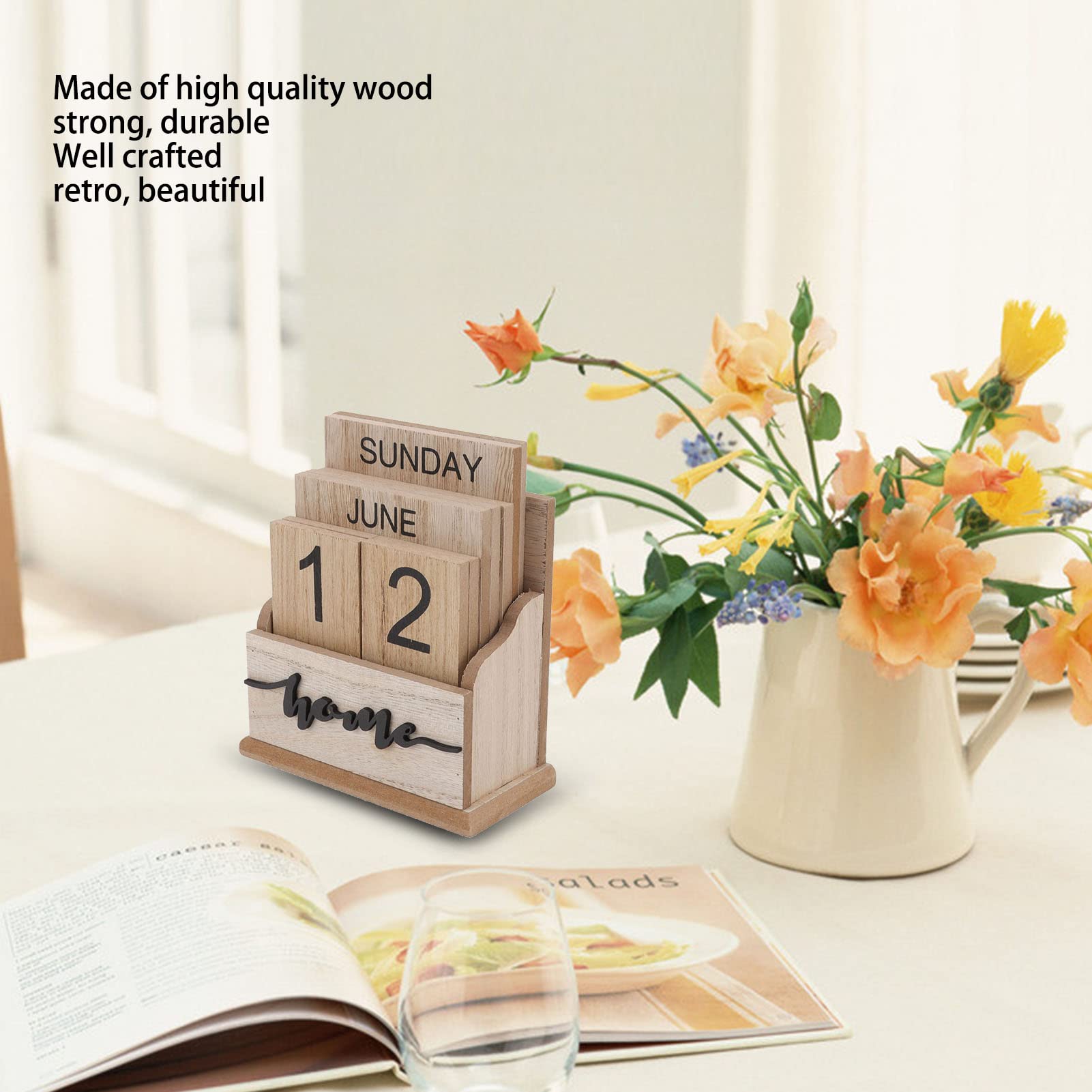 Huleo Sturdy & Durable Perpetual Wood Desk Calendar - Reusable Retro Office Organizer for Home, Work & School - Perfect for Planning, Scheduling & Productivity