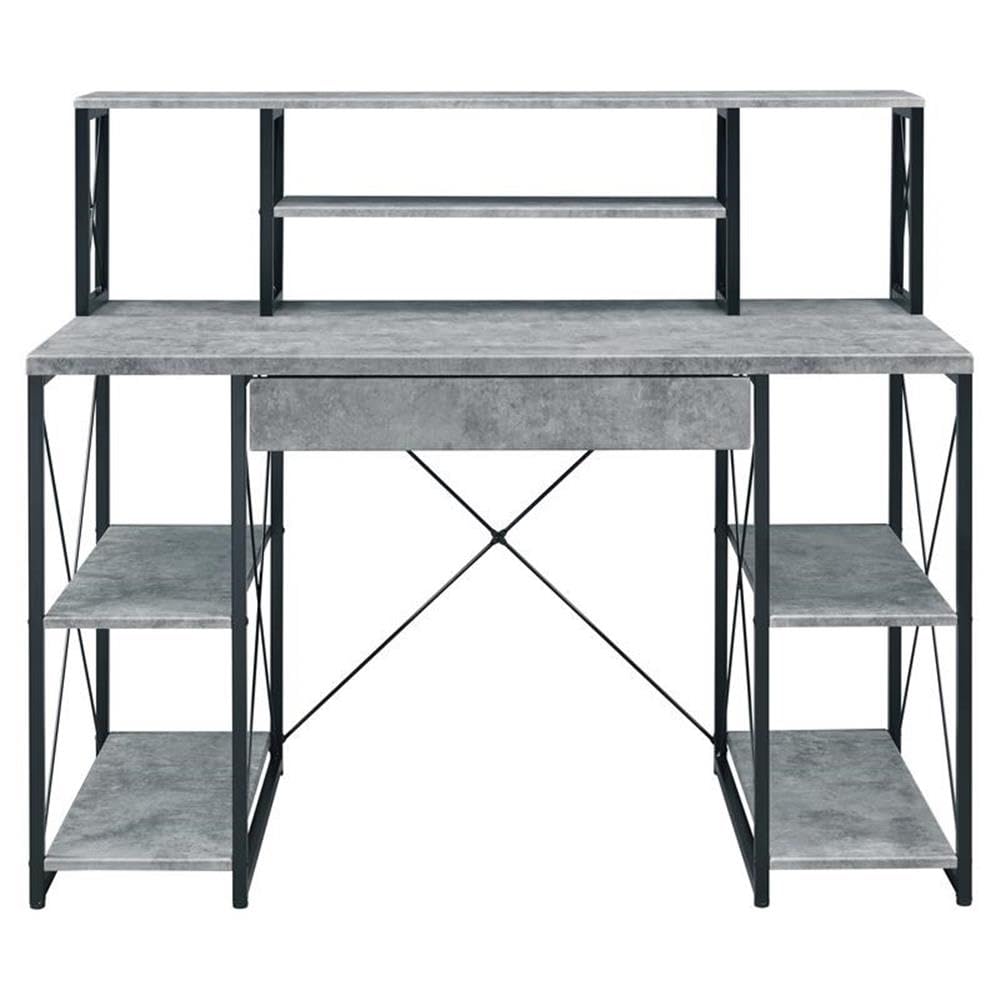 Acme Amiel Wooden 1-Drawer Writing Desk in Faux Concrete & Black - Modern Home Office Desk for Small Spaces, Study & Work from Home