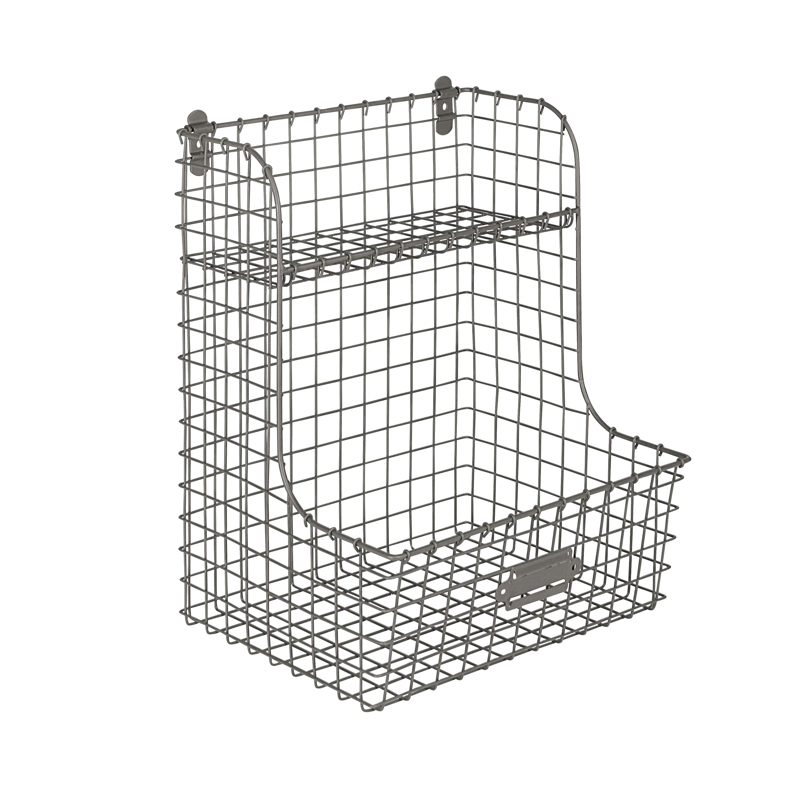 Vintage Wall Mounted Storage Bin with Shelf - Industrial Gray Wall-Mount Organizer for Entryway, Mudroom, Closet & Home Organization | Perfect for Small Spaces, Shoes, Toys & Household Items Storage