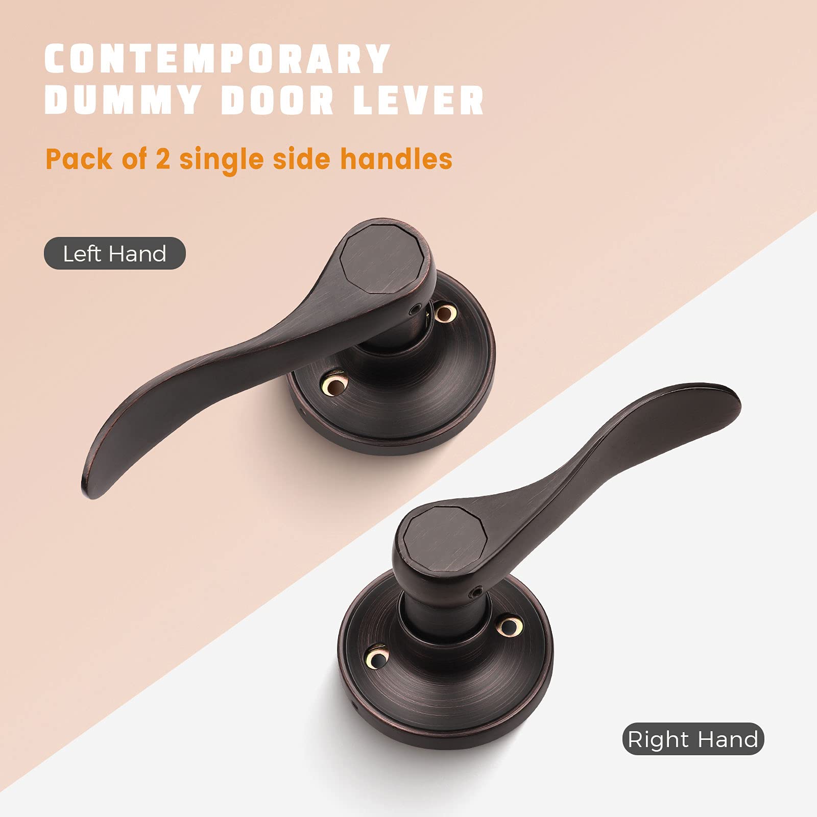 KNOBWELL 5-Pack Oil Rubbed Bronze Interior Door Handles - Dummy Knobs for Closet, French Doors & Hallway - Classic Wave Style Levers (5 Left + 5 Right) - Perfect for Bedroom, Bathroom & Office Doors