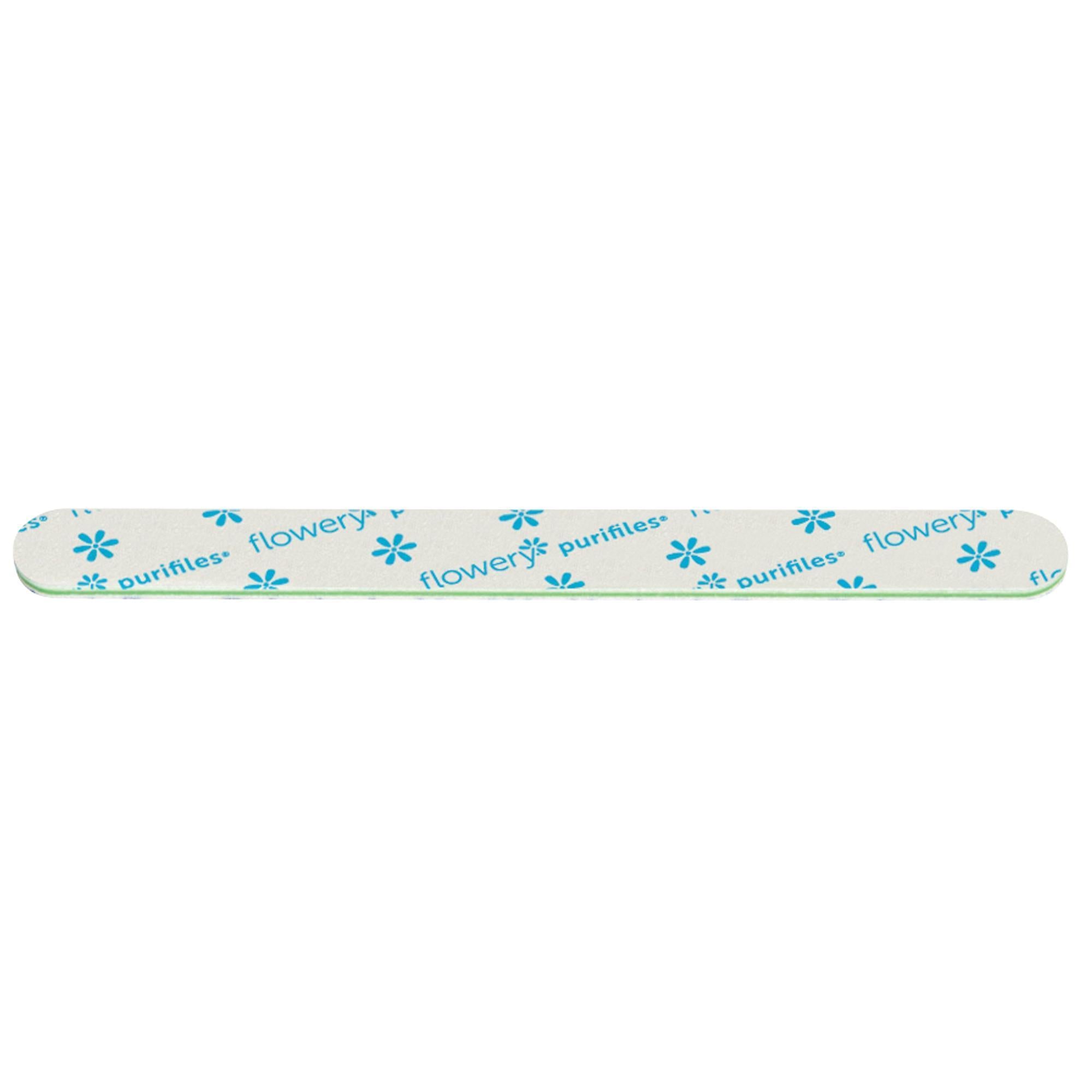 Flowery Purifiles Disinfectable Nail File - 100/180 Grit Dual-Sided Green Core Nail Buffer for Professional & Home Manicure | Perfect for Salons, Travel & At-Home Nail Care