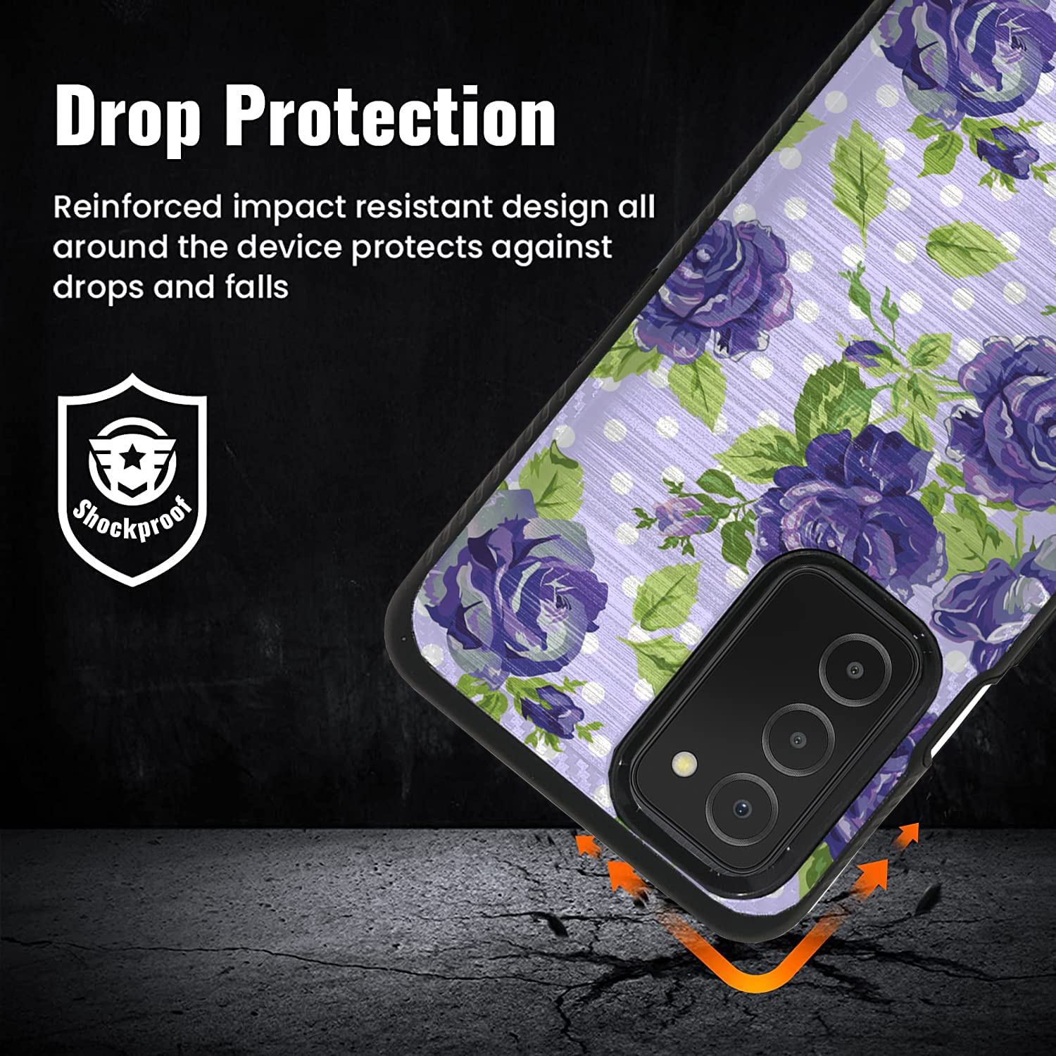 Samsung Galaxy A53 5G Case - Dual Layer Shockproof Protective Cover with Brushed Armor Design & Purple Floral Pattern | Slim Fit for Samsung A53 5G/A53 | Perfect for Everyday Use, Travel & Outdoor Activities