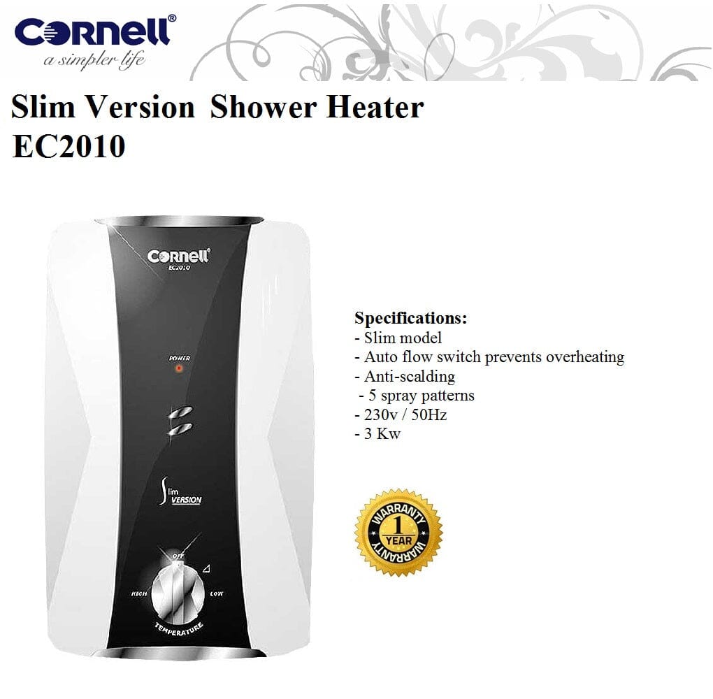 Cornell EC2010 Instant Water Heater - Fast & Efficient Tankless Electric Hot Water Heater for Home, Kitchen & Bathroom - Perfect for Small Apartments, RVs & Office Use