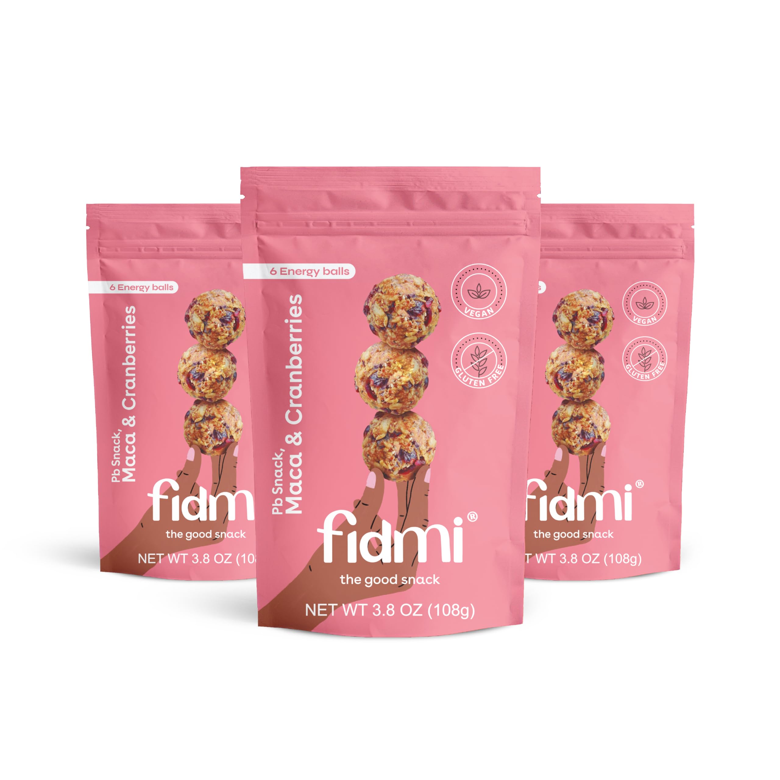Fidmi Vegan Protein Energy Balls with Cranberries & Maca | Gluten Free, Plant Based Superfood Snack | All Natural Ingredients | 3.8oz (3 Count) | Perfect for Post-Workout, Hiking & Healthy On-The-Go Snacking