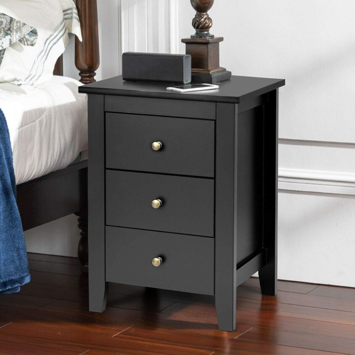 Modern Multi-Function End Table with 3 Drawers - Nightstand, Desk Cabinet & Storage Organizer | Durable Study Table for Living Room, Bedroom & Office | Space-Saving Black Side Table for Small Apartments & Workspaces