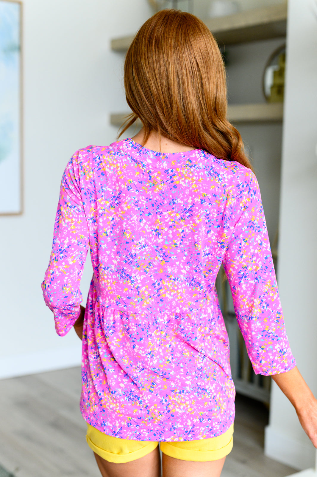 Lizzy Babydoll Top in Magenta Brushstrokes - Floral Print Women's Blouse for Casual Wear & Date Night Outfits