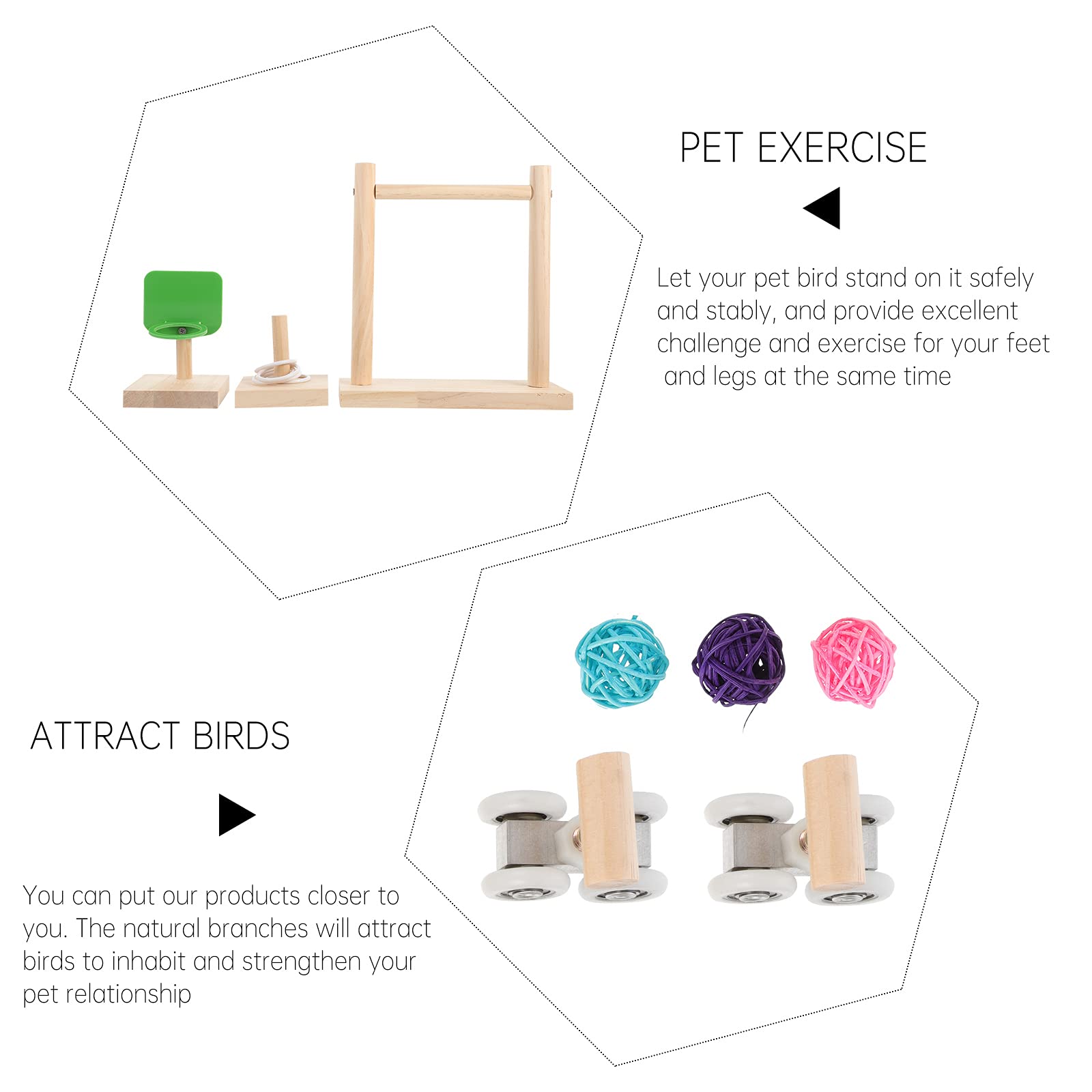 8pcs Parrot Training Toys Set - Mini Bird Basketball, Wooden Perch Stand, Rattan Chew Ball for Small Birds - Perfect for Playtime, Exercise & Mental Stimulation