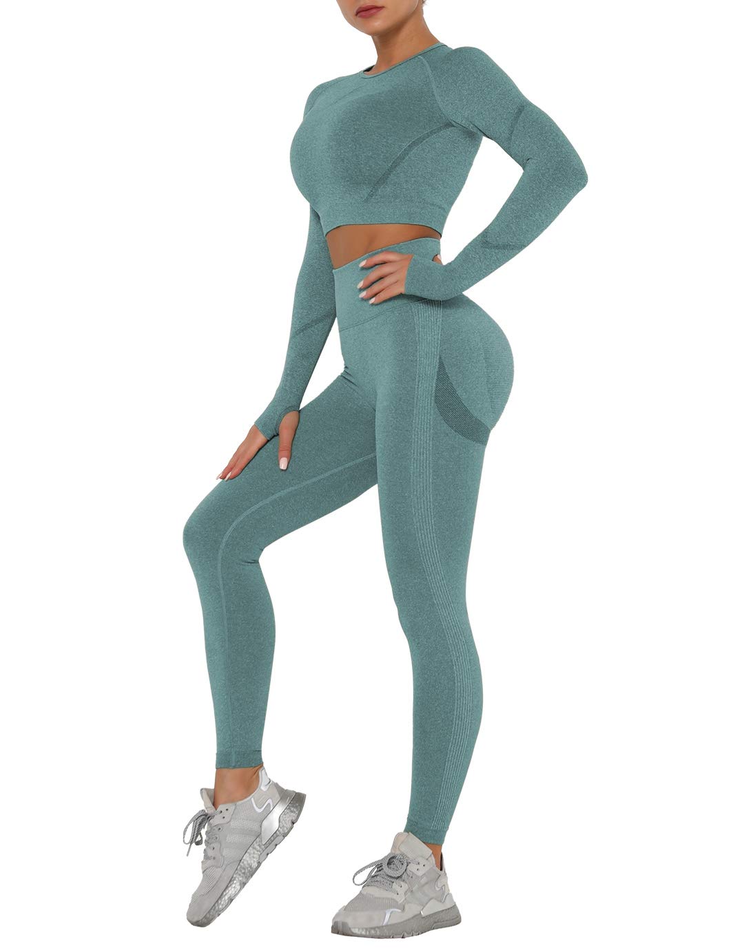 MANIFIQUE Women's 2-Piece Yoga Outfit Set - Seamless High-Waist Leggings & Workout Top - Breathable Activewear for Yoga, Gym & Running
