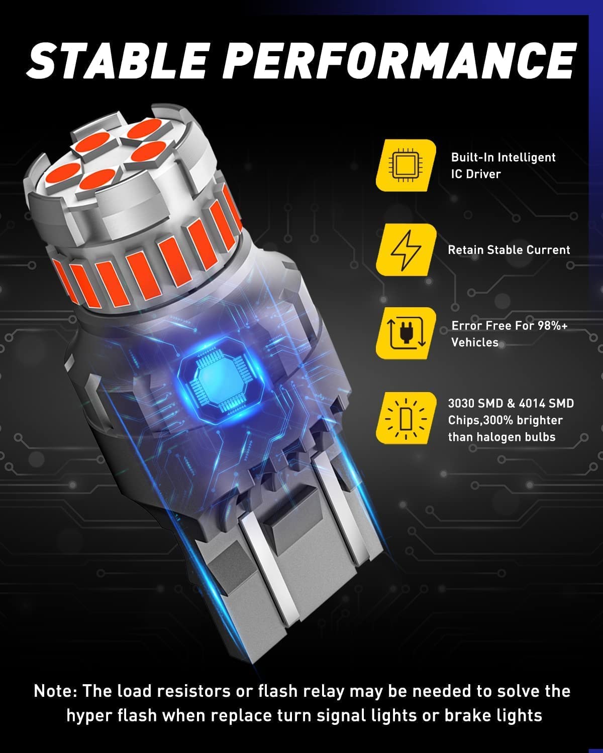 AUTOONE 7440 7443 LED Strobe Brake Light Bulb Red - 2800LM Flashing Strobe Blinking LED Tail Light Bulbs for T20 W21W 7441 7444 7443R - 300% Brighter Canbus Ready Plug and Play LED Stop Bulbs - Pack of 2 - Perfect for Car, Truck, Motorcycle Safety & Customization