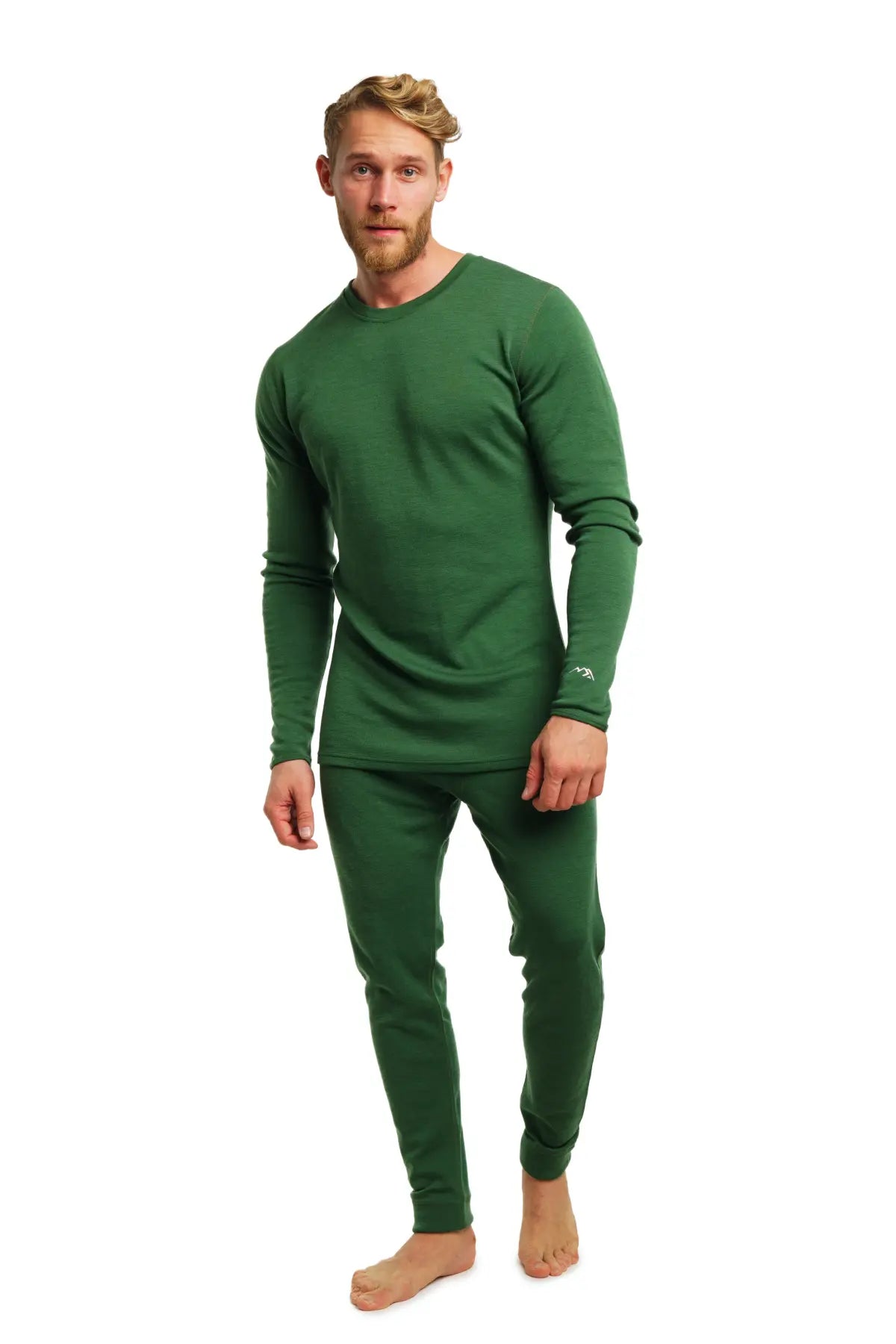 Men's Merino Wool Thermal Underwear Set 250g - Olive Green Base Layer for Cold Weather Hiking, Skiing & Winter Sports