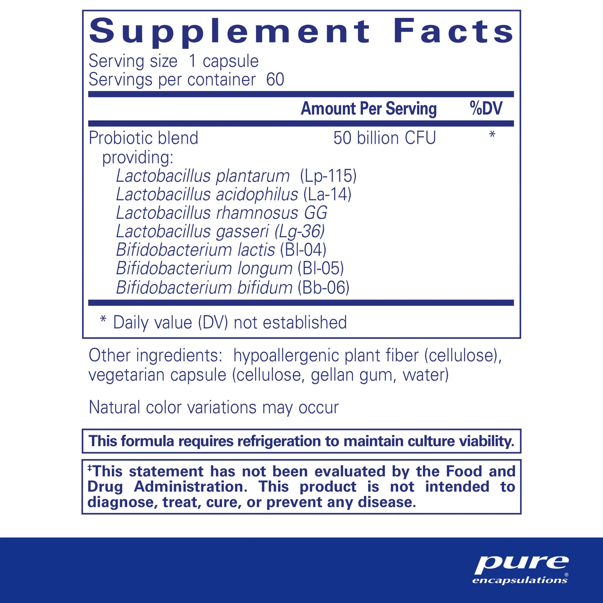 Pe Probiotic 50 Billion CFU - 60 Capsules for Digestive Health & Immune Support - Daily Gut Wellness Supplement for Men & Women