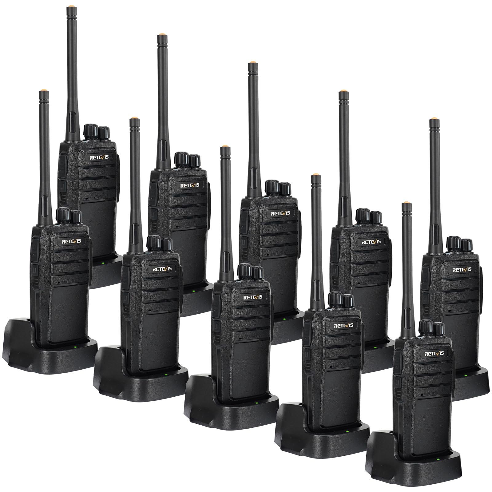 Retevis RT21 Rechargeable Long Range Two-Way Radios - 16CH Business Walkie Talkies with 1100mAh Battery & Wall Charger Base (10 Pack) - Ideal for Construction, Warehouse, Retail & Outdoor Activities