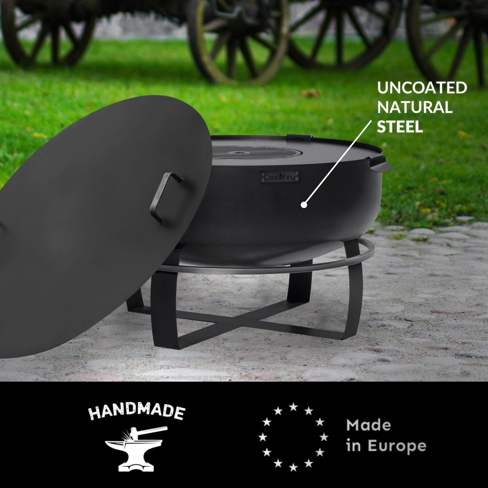 Viking 32 Inch XXL Outdoor Fire Pit with Removable Grill Plate & Weatherproof Cover - Perfect for Backyard Camping, BBQ Parties & Patio Gatherings