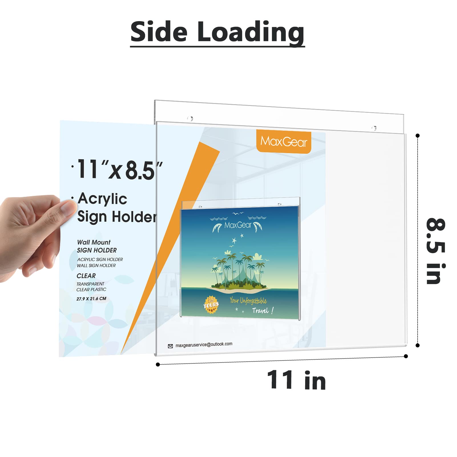 MaxGear 8.5x11 Acrylic Wall Sign Holder with Mounting Screws - Clear Plastic Picture Frame for Home Office Store Restaurant - Perfect for Menu Boards, Price Displays & Promotional Signs