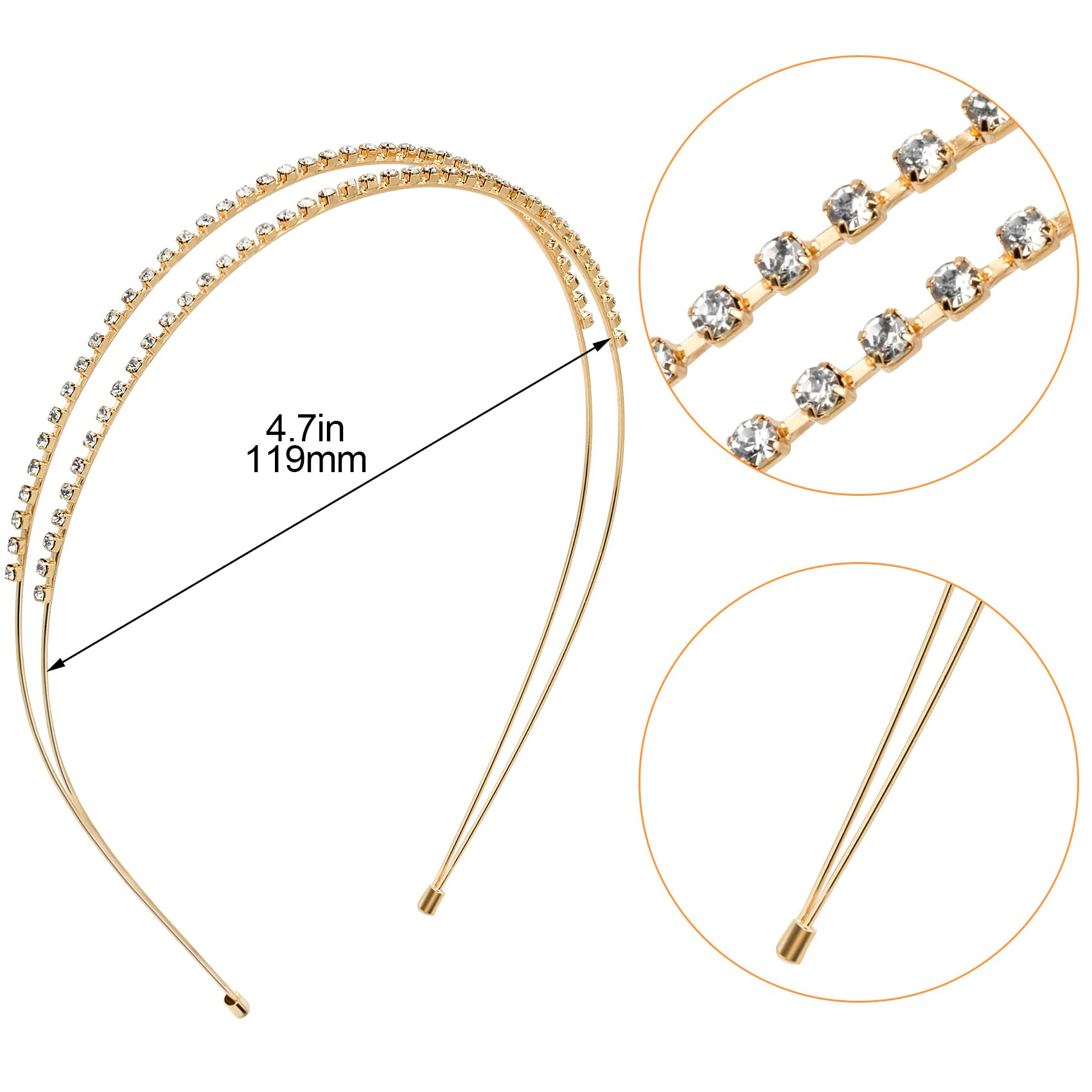 ANCIRS 4 Pack Rhinestone Double Row Headbands for Women & Girls - 2 Gold & 2 Silver Crystal Hair Hoop Bands - Perfect for Weddings, Parties, Prom, and Everyday Fashion Accessories