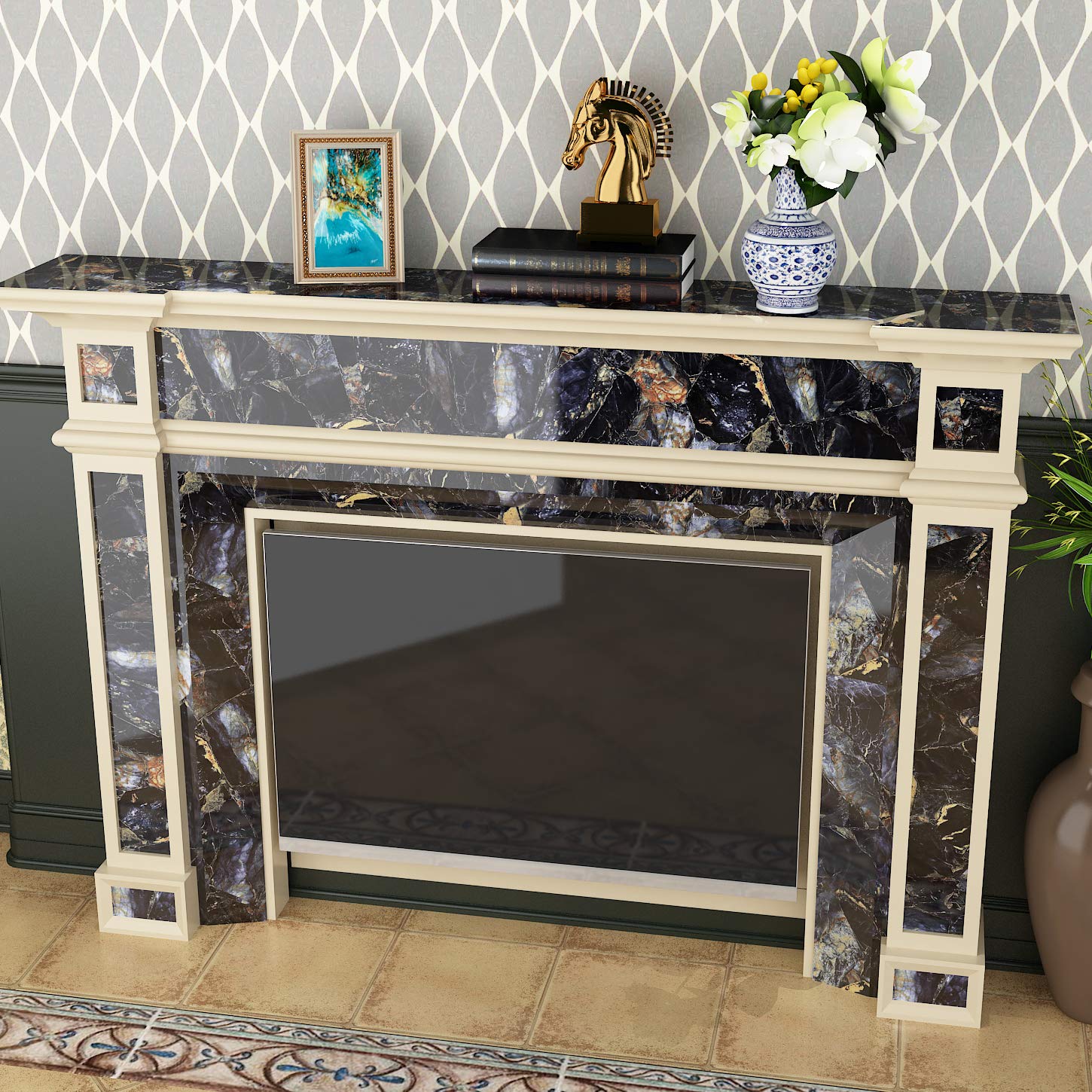 Livelynine Black and Gold Marble Contact Paper - 197