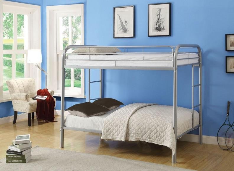 Grey Metal Double Bunk Bed with Side Facing Ladder - Space Saving Twin Over Twin Bunk Bed for Kids, Teens & Adults - Perfect for Small Bedrooms, Dorms & Guest Rooms
