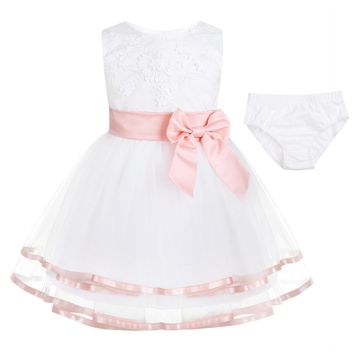iiniim Infant Baby Flower Girl Dress - Embroidered Baptism & Christening Gown for Wedding Party (White, 0-12 Months) | Perfect for Special Occasions, Photo Shoots & First Birthday Celebrations