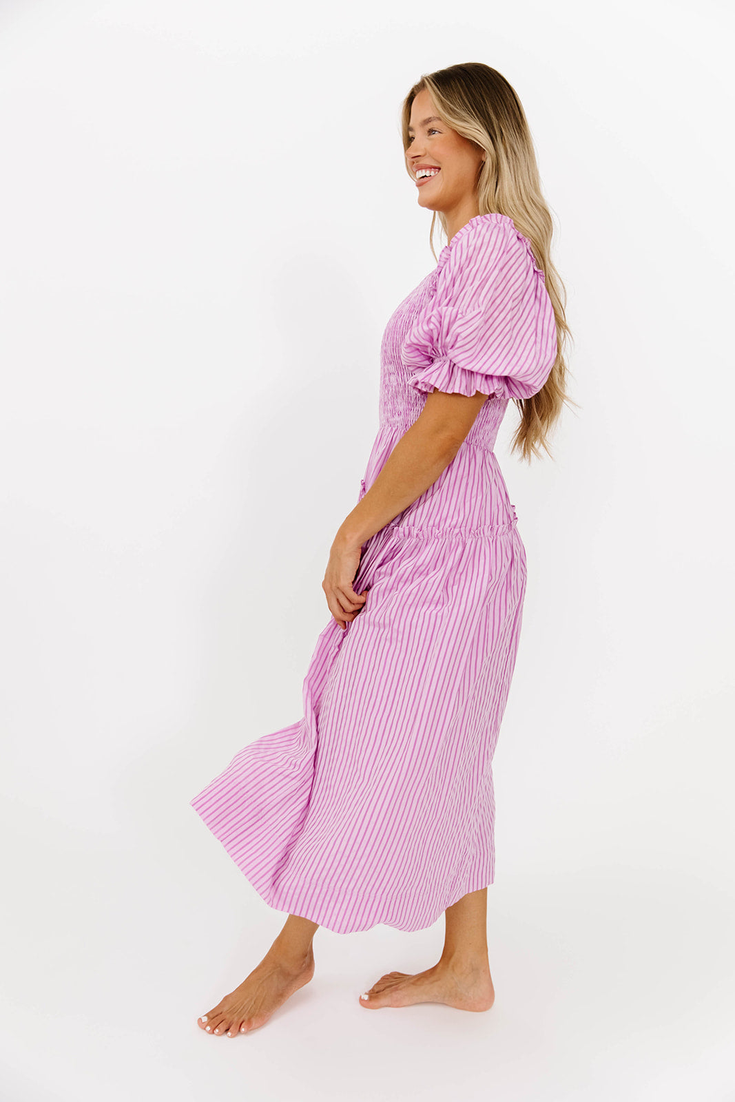 Kaden Asymmetrical Ruffle Midi Dress - Flowy Pink Summer Dress for Women | Perfect for Beach Vacations, Date Nights & Special Occasions