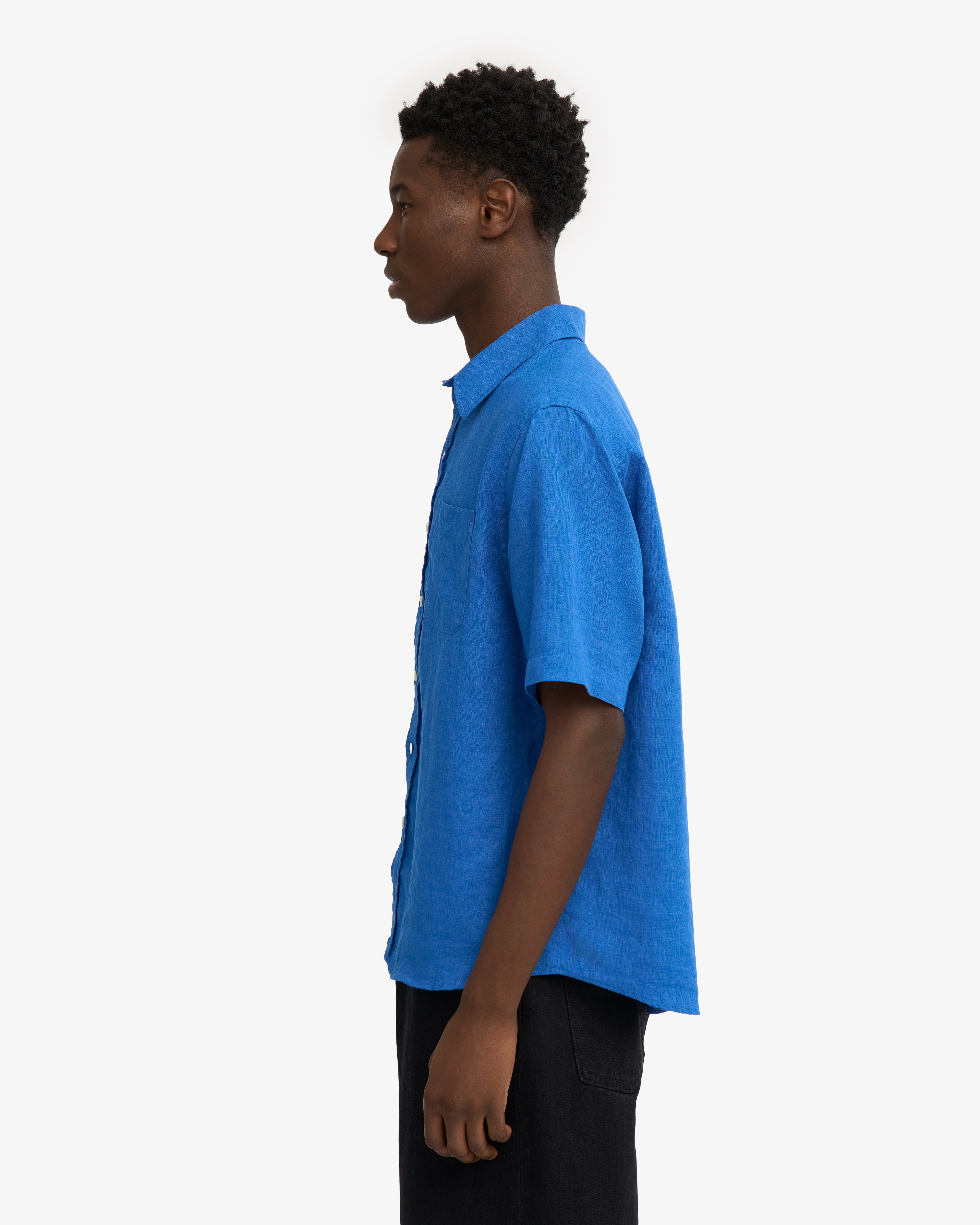 Premium Linen Short Sleeve Shirt for Men - Breathable & Comfortable Summer Casual Wear in Pacific Blue - Perfect for Beach Outings, Vacations & Outdoor Activities