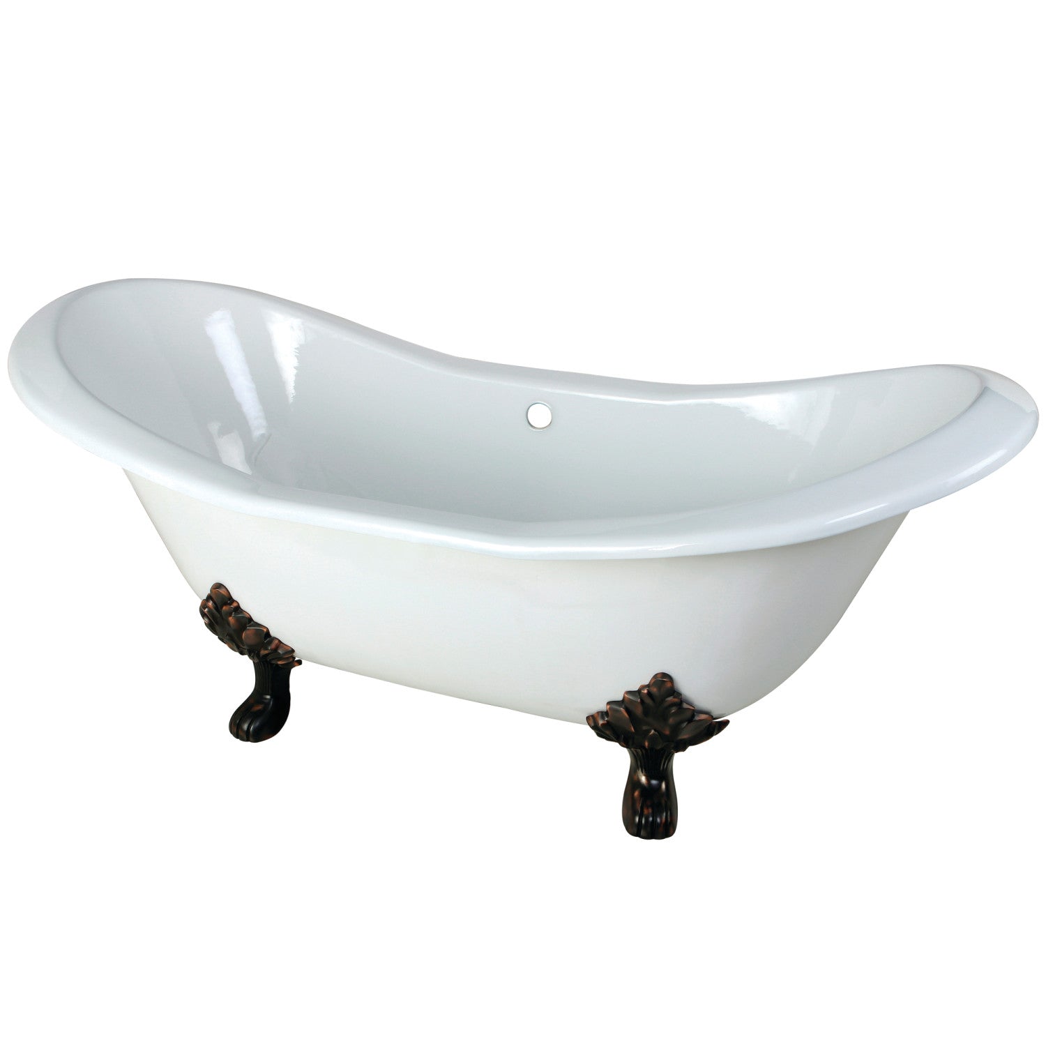 72 Inch White Cast Iron Clawfoot Bathtub - Oval Double Slipper Design with Oil Rubbed Bronze Feet | Vintage Freestanding Soaking Tub for Bathroom Remodel & Spa Relaxation