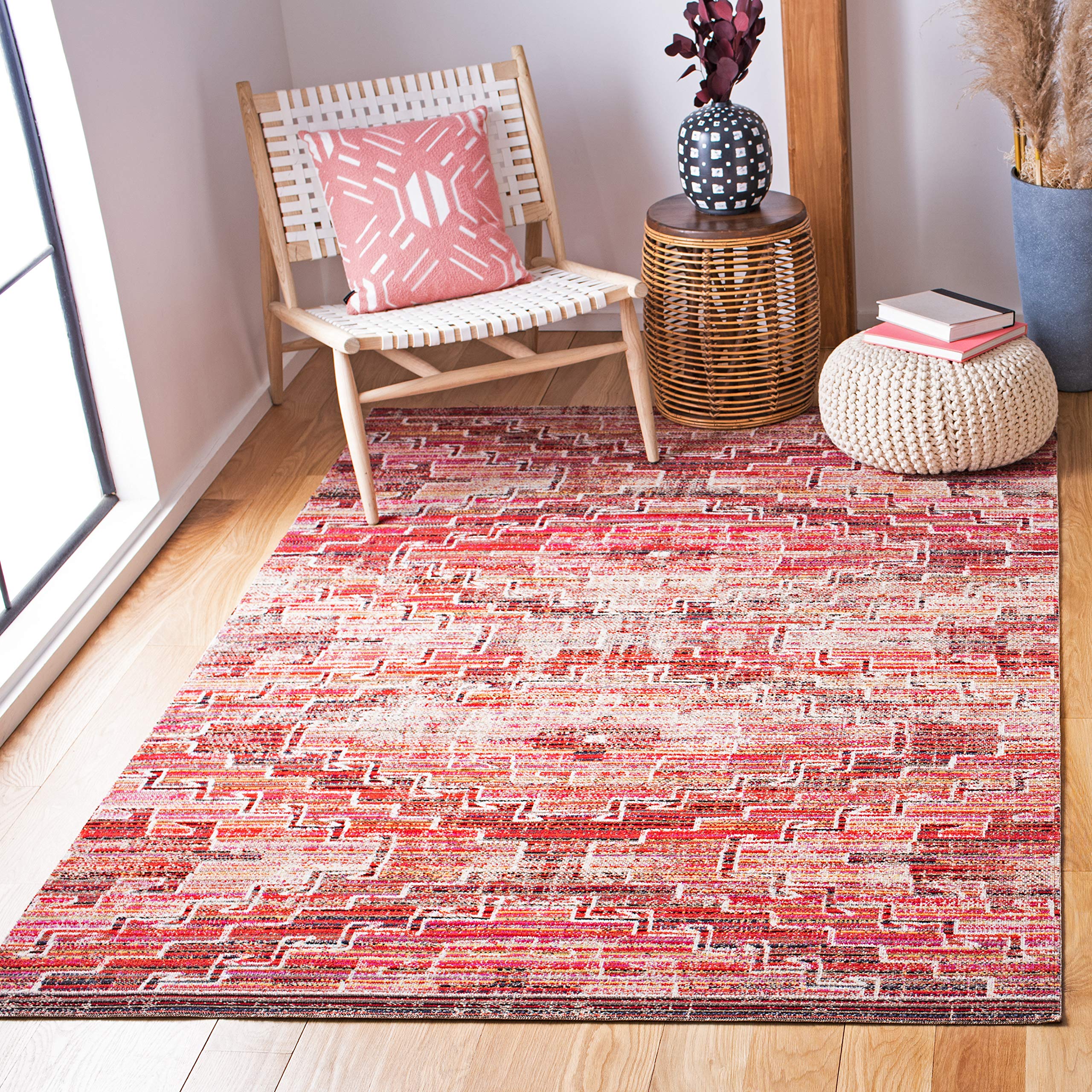 SAFAVIEH Montage Collection 9' x 12' Rust/Ivory MTG241P Boho Indoor Outdoor Rug - Non-Shedding, Easy to Clean, Stain Resistant for Patio, Backyard, Porch, Deck & Mudroom - Perfect for Bohemian Home Decor & High Traffic Areas