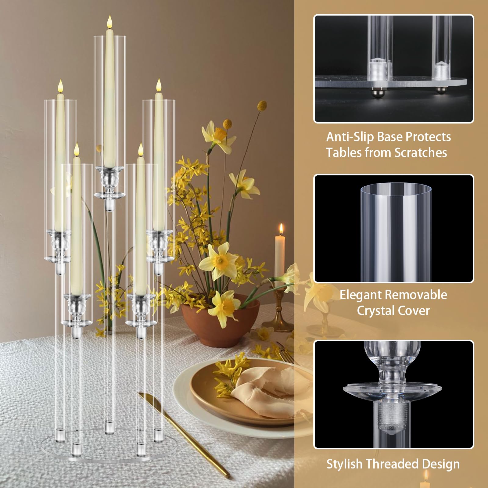 4 Sets 5-Arm Clear Acrylic Candelabra Centerpieces - 27